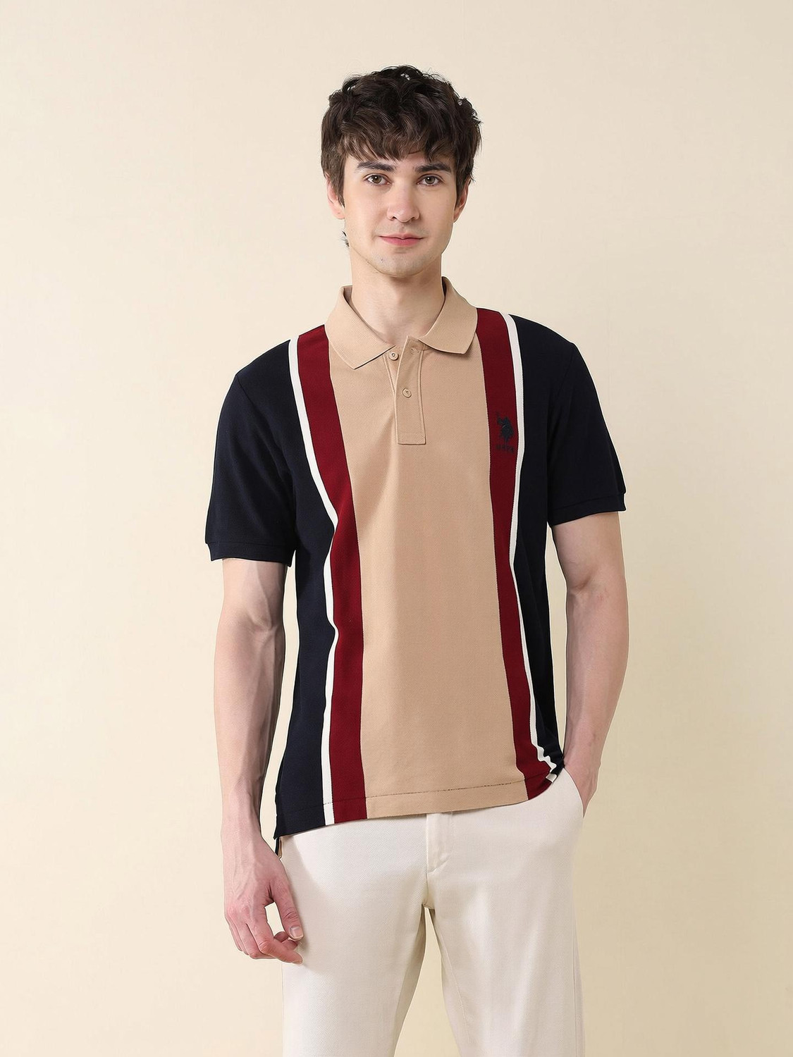 Image of U.S. POLO ASSN. Colorblock Men Polo Neck Blue T-Shirt
