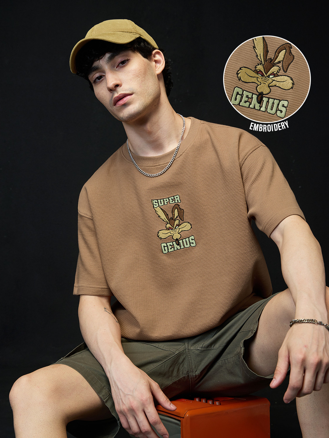 Image of The Souled Store Cartoon Men Round Neck Brown T-Shirt