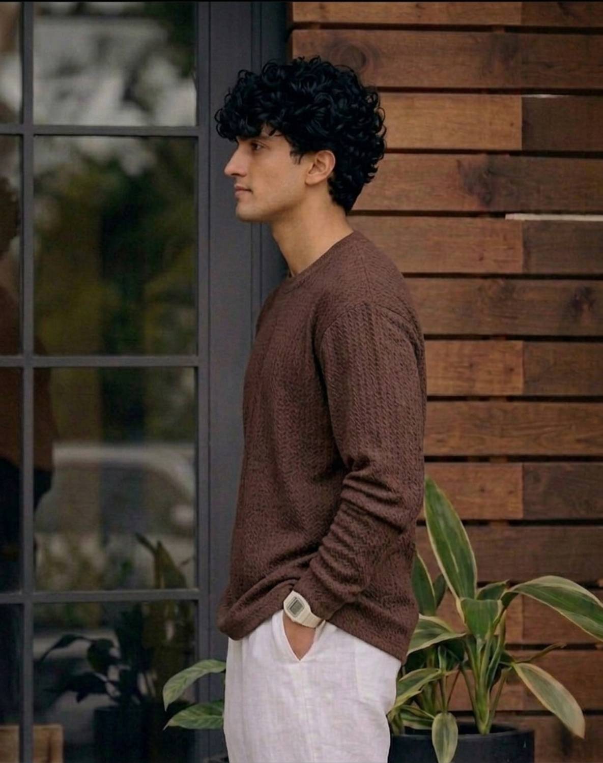 LAVENIR Men Round Neck Brown T-Shirt - Image 3