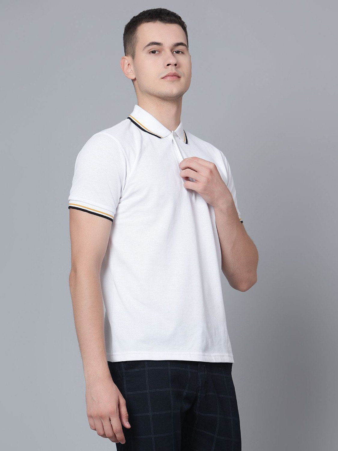Image of CANTABIL Solid Men Polo Neck White T-Shirt