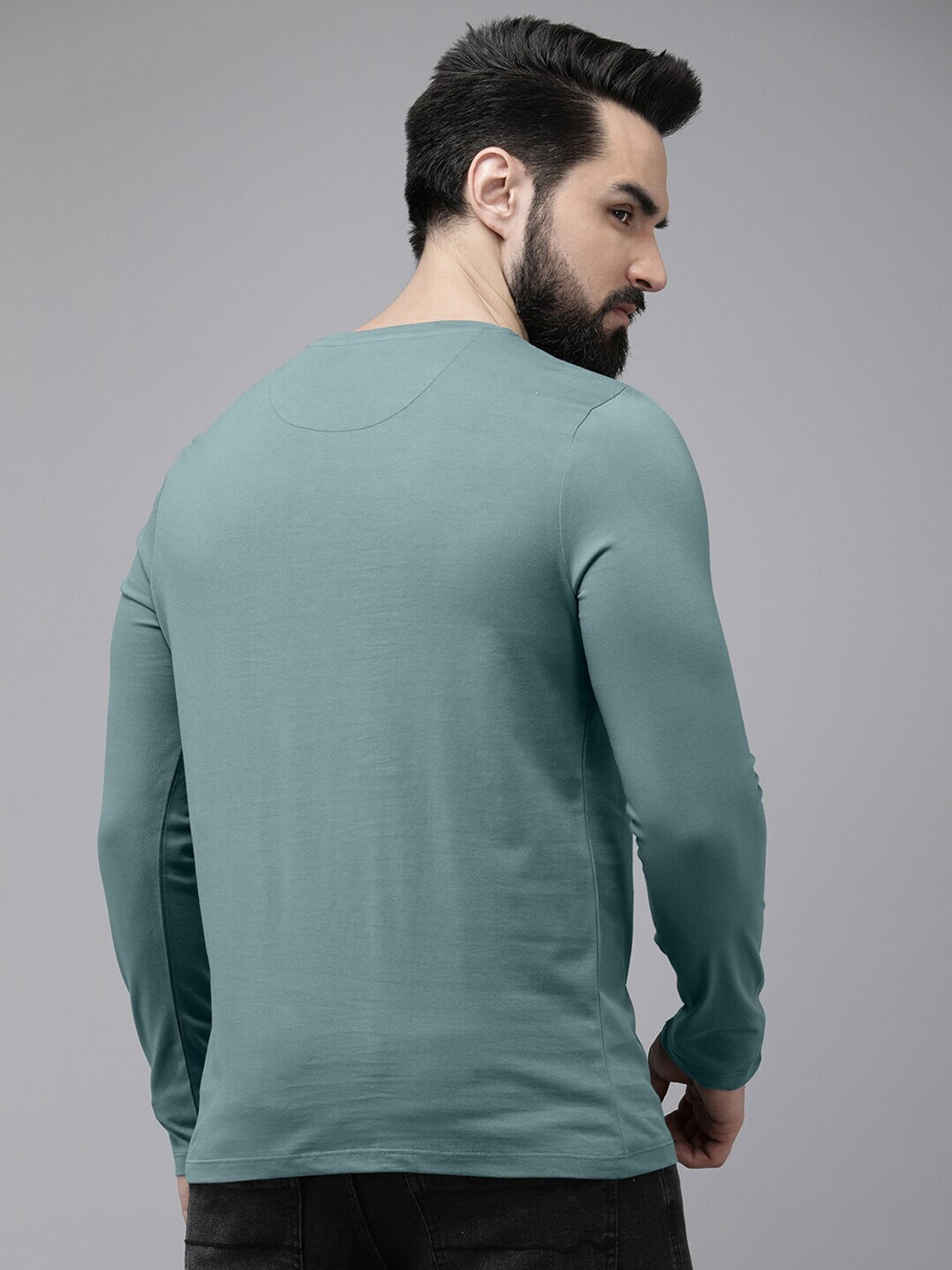 Image of Roadster Solid Men Round Neck Light Blue T-Shirt