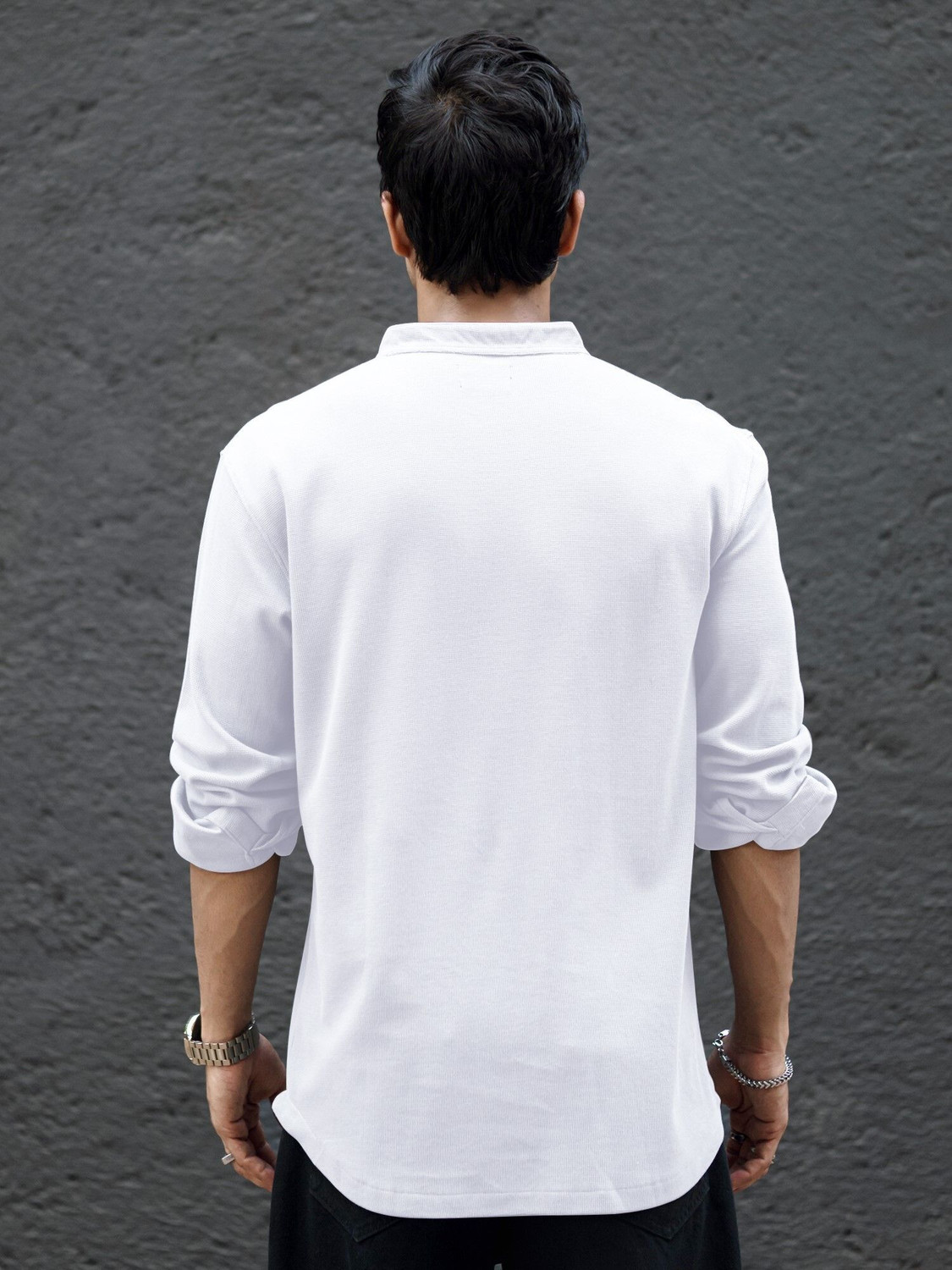 Image of MANIAC Solid Men Henley Neck White T-Shirt
