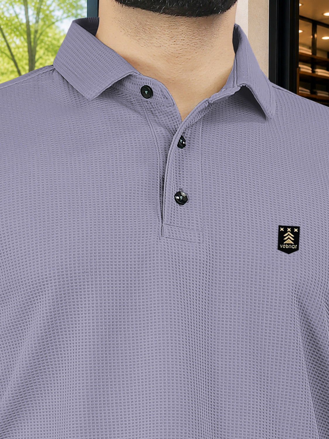 Image of VeBNoR Self Design Men Polo Neck Grey T-Shirt