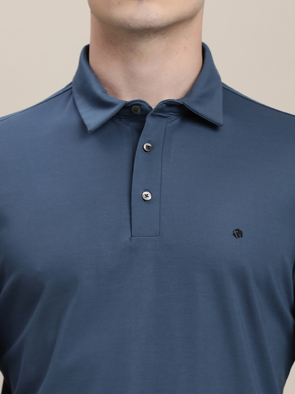 Image of TURTLE Solid Men Polo Neck Blue T-Shirt