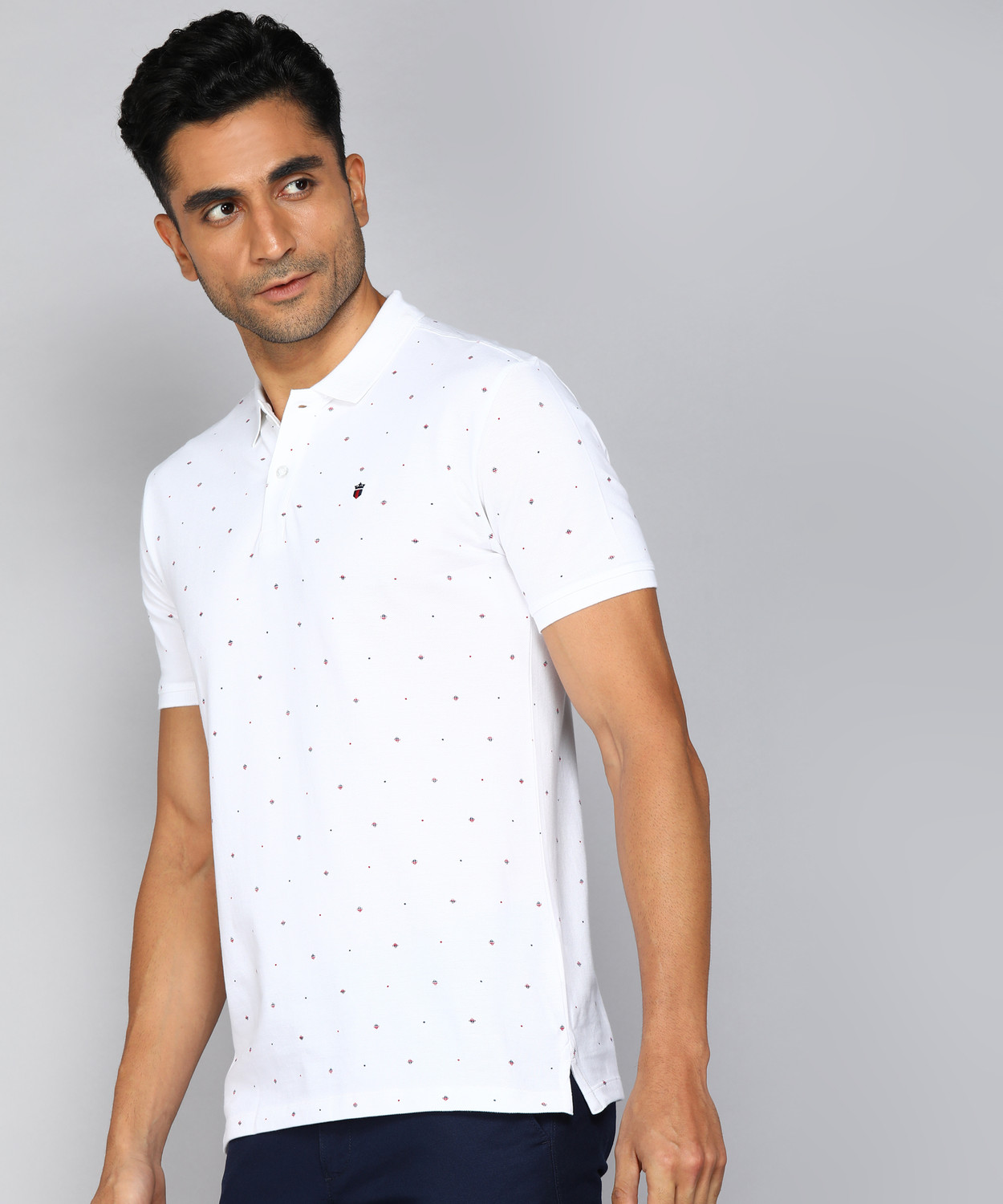 Image of Louis Philippe Jeans Printed Men Polo Neck White T-Shirt