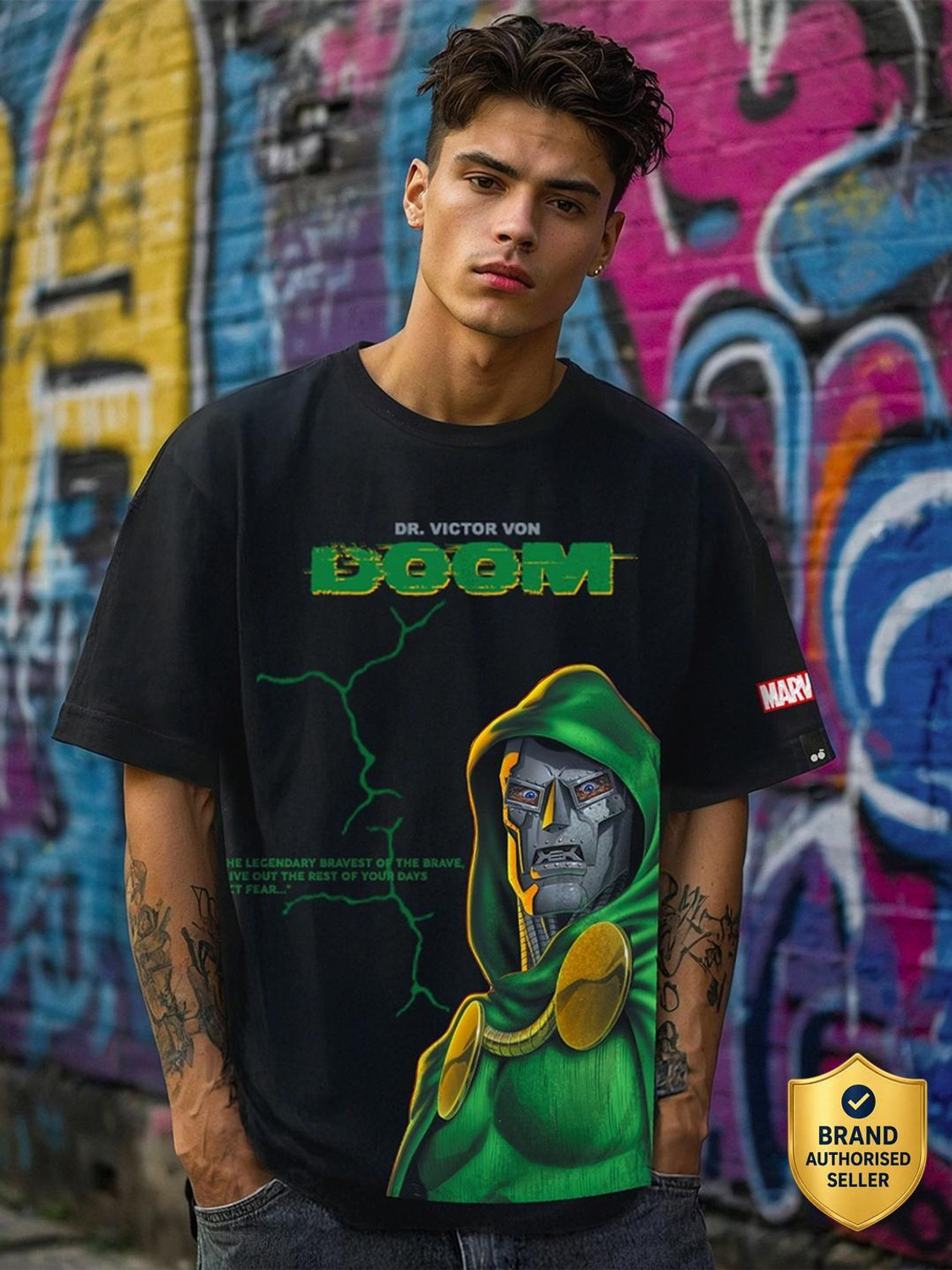 Image of BEWAKOOF Graphic Print Men Round Neck Black T-Shirt