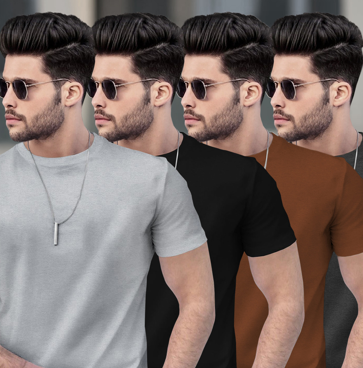 Image of TRIPR Solid Men Round Neck Multicolor T-Shirt