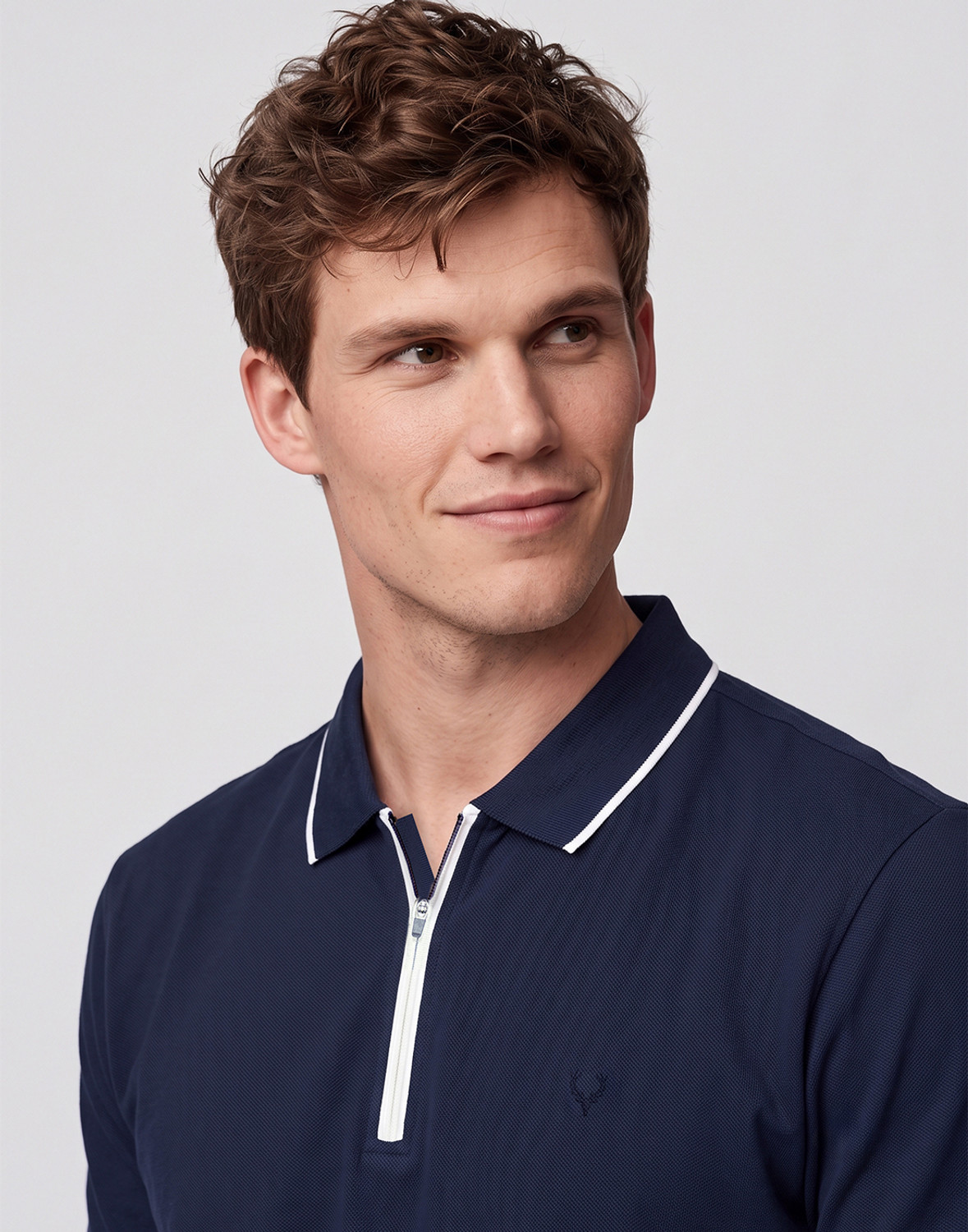 Image of Allen Solly Men Solid Polo Neck Cotton Blend Blue T-Shirt