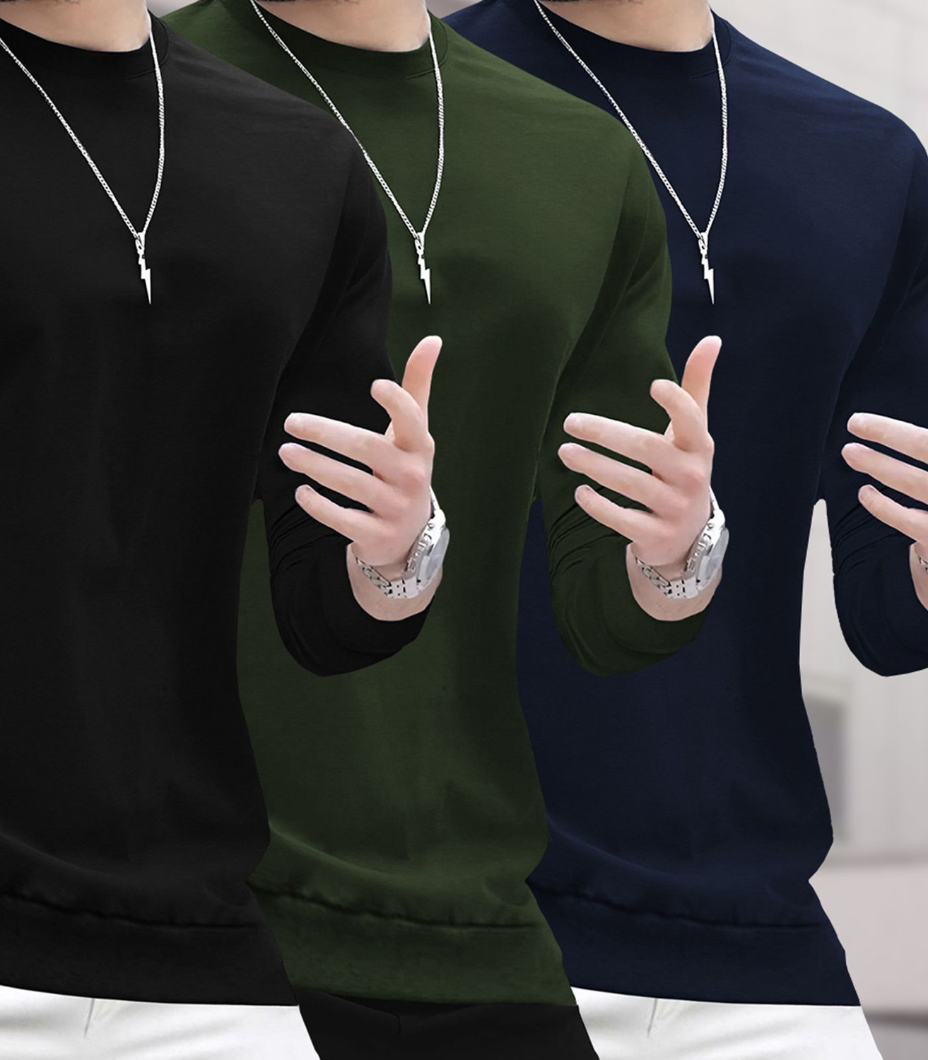 Image of BLIVE Solid Men Round Neck Multicolor T-Shirt