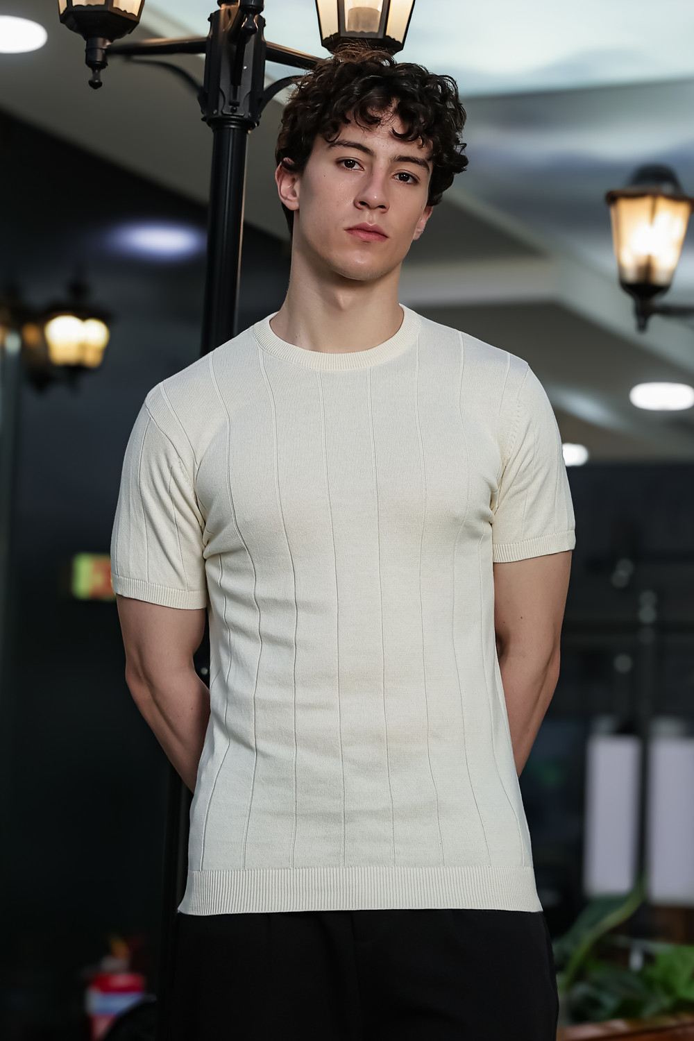 Image of sti Men Self Design Round Neck Organic Cotton White T-Shirt
