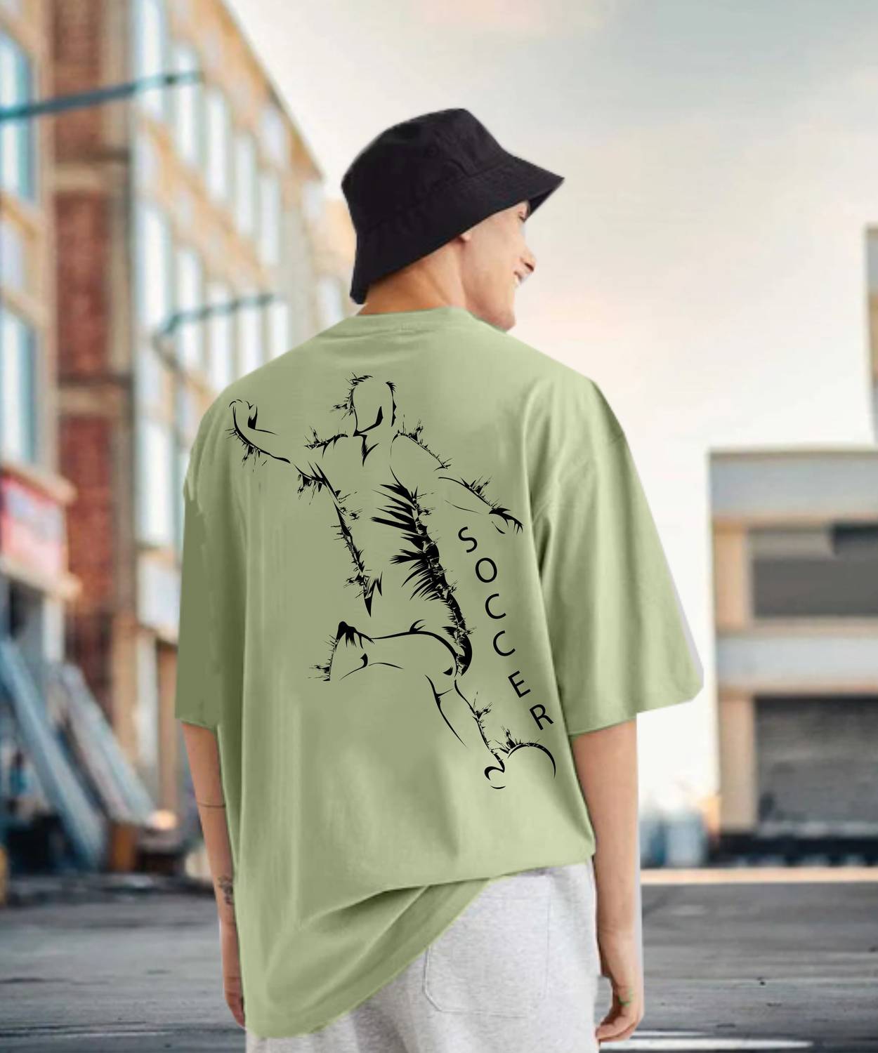 BUKKL Men Printed Round Neck Pure Cotton Light Green T-Shirt