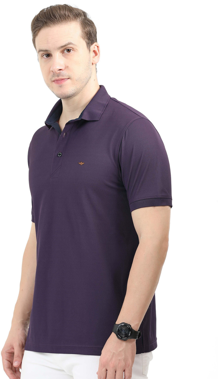 Image of Stellers Solid Men Polo Neck Purple T-Shirt