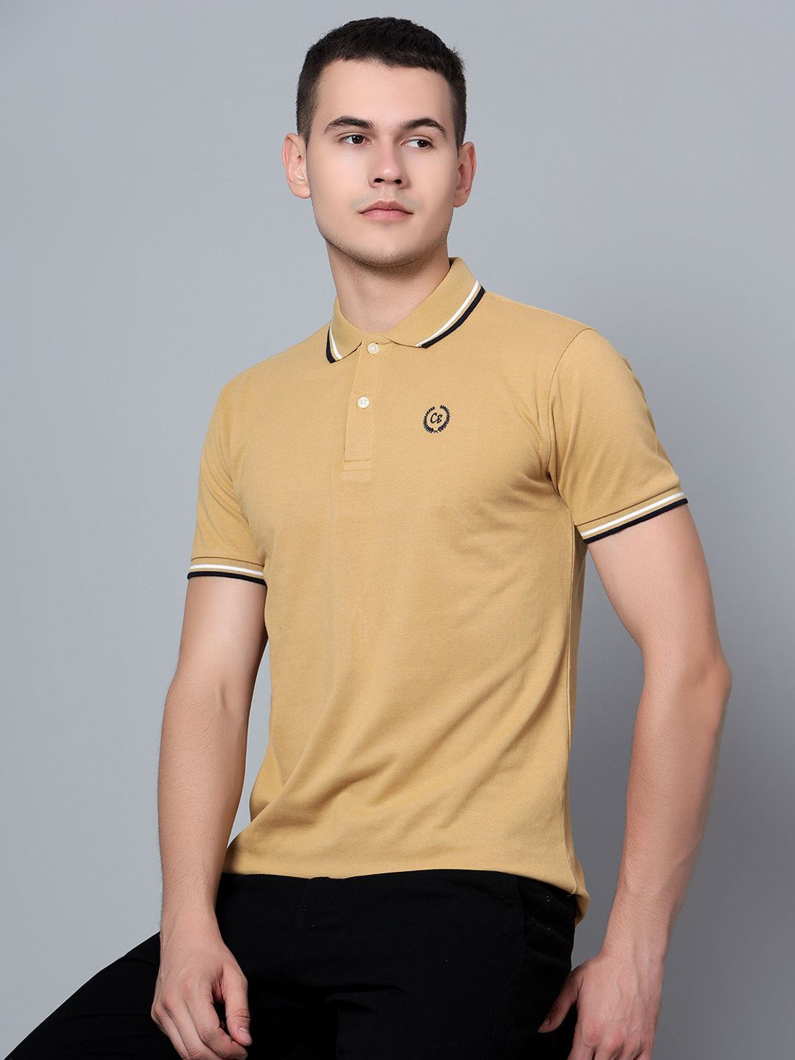 Image of CANTABIL Solid Men Polo Neck Yellow T-Shirt