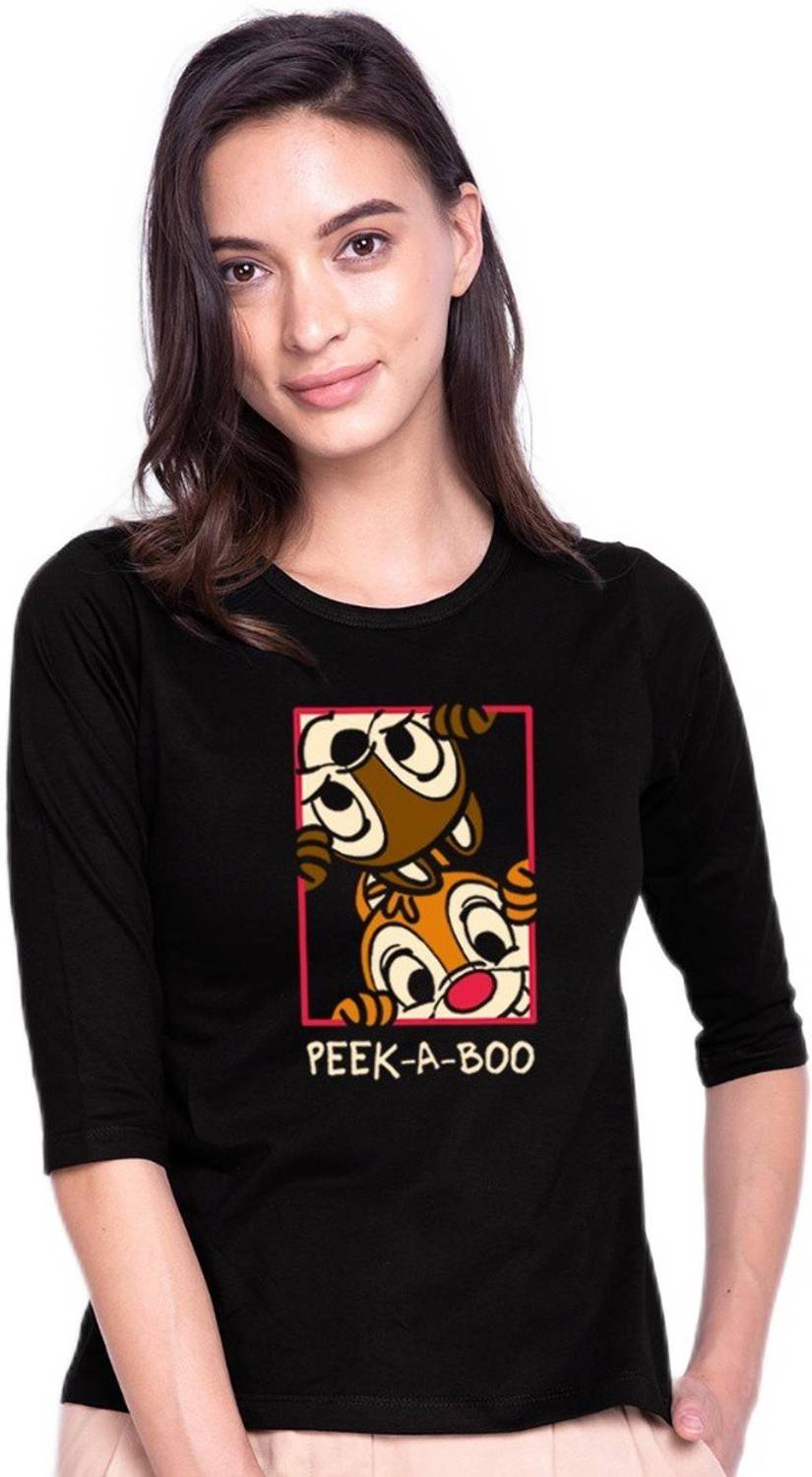 BEWAKOOF Printed Women Round Neck Black T-Shirt