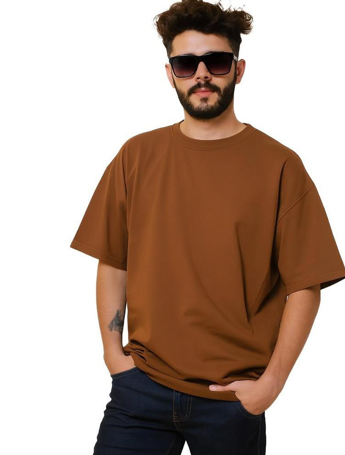 Image of Knite wolf Solid Men Round Neck Brown T-Shirt