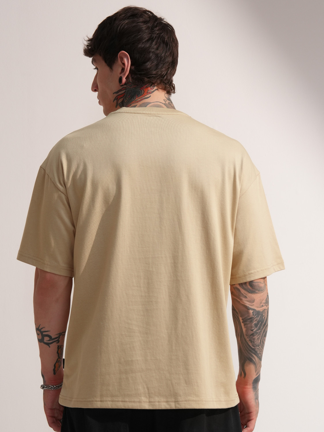 Image of HIGHLANDER Self Design Men Round Neck Beige T-Shirt
