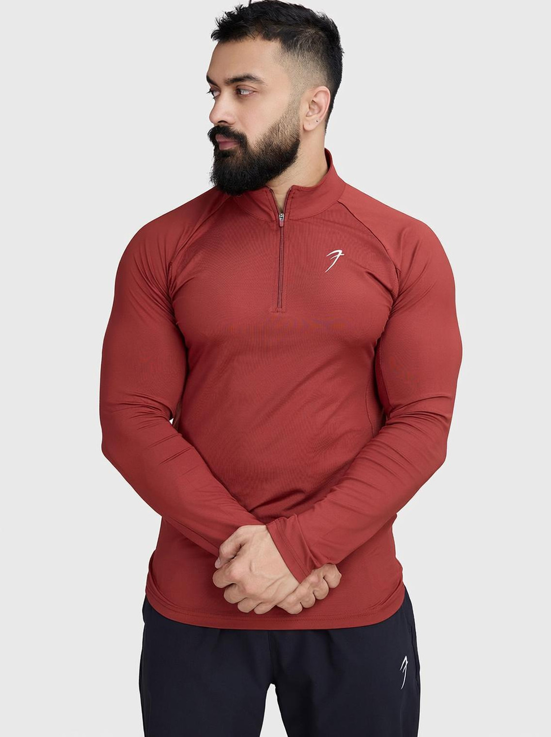 FuaarK Solid Men High Neck Brown T-Shirt