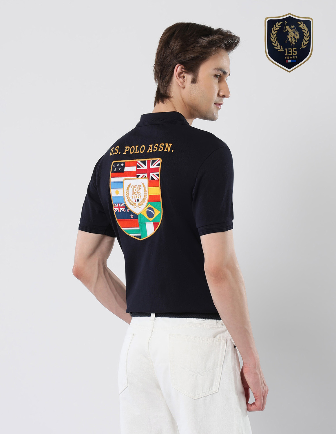 Image of U.S. POLO ASSN. Printed Men Polo Neck Blue T-Shirt