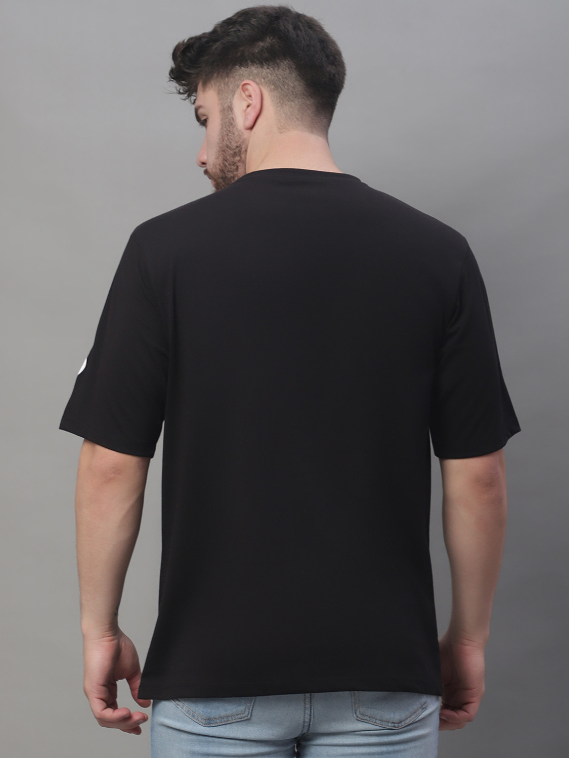 Image of DOOR74 Printed Men Round Neck Black T-Shirt