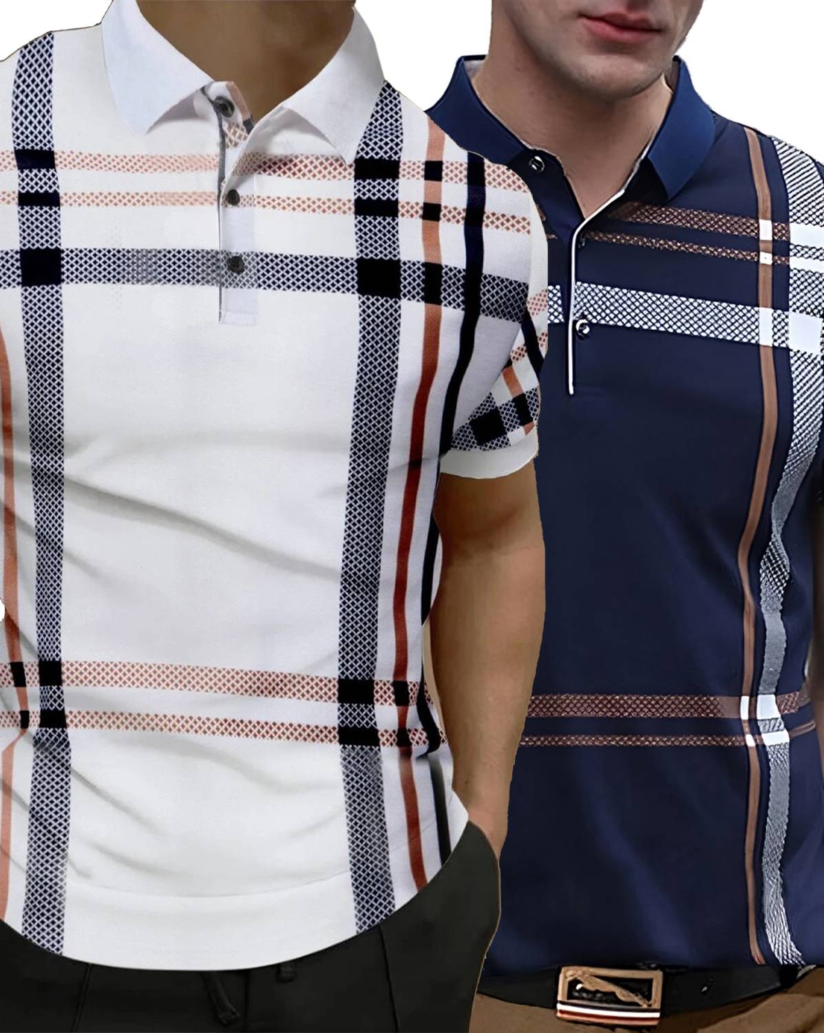 AUSK Pack of 2 Men Checkered Polo Neck Cotton Blend Multicolor T-