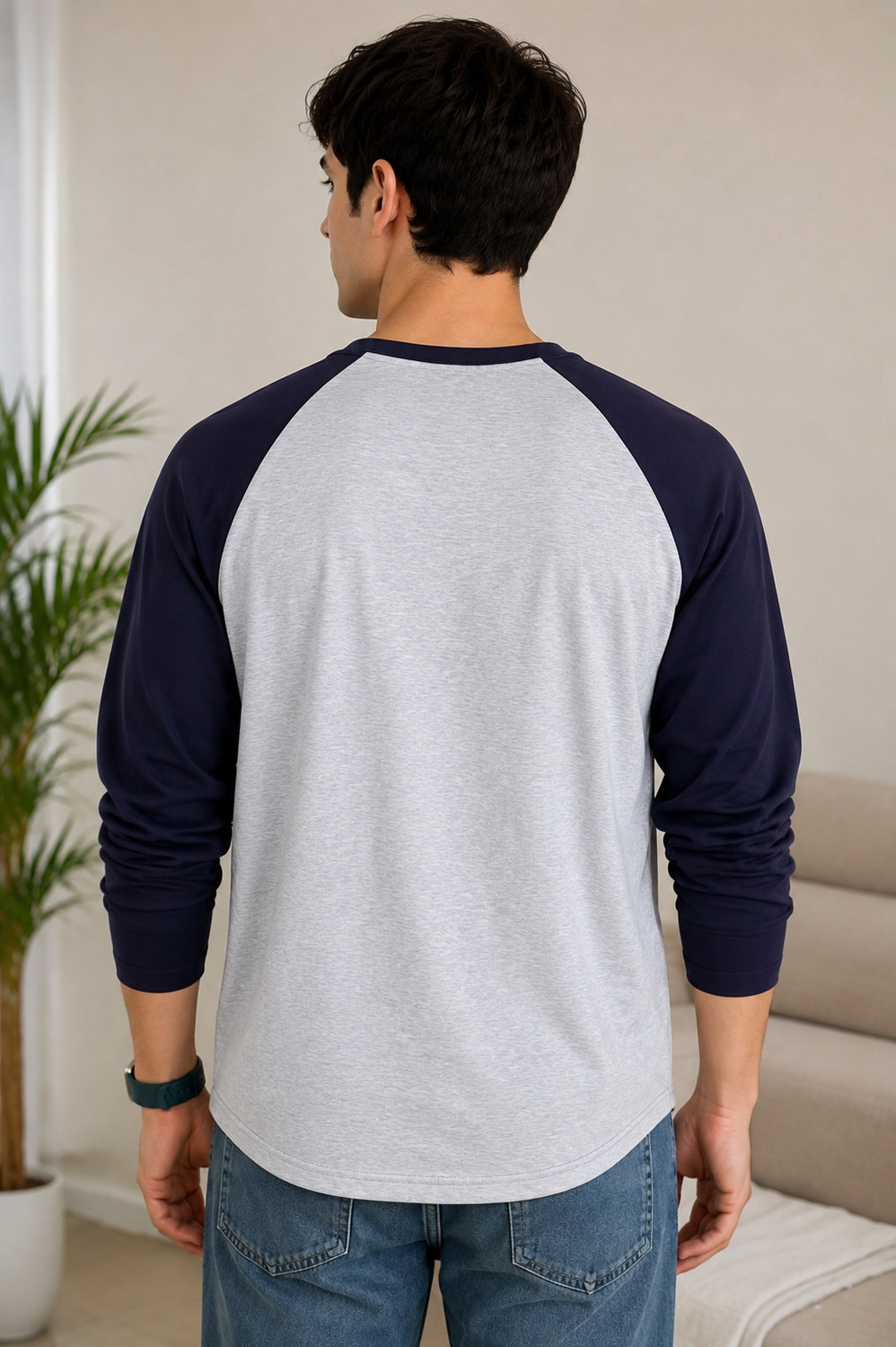 Image of MK Digital Colorblock Men Round Neck Grey, Navy Blue T-Shirt