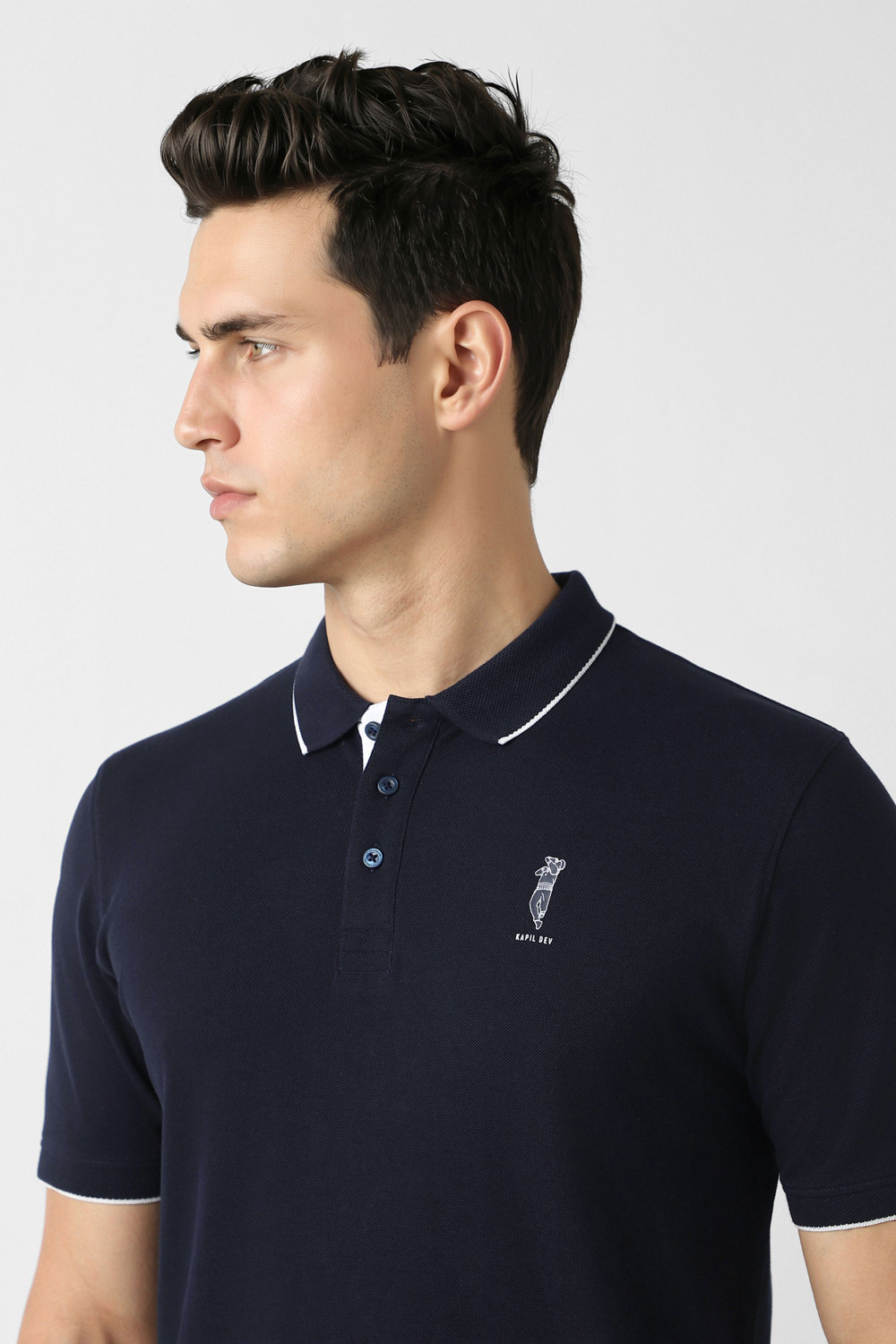 Image of PETER ENGLAND Printed Men Polo Neck Dark Blue T-Shirt