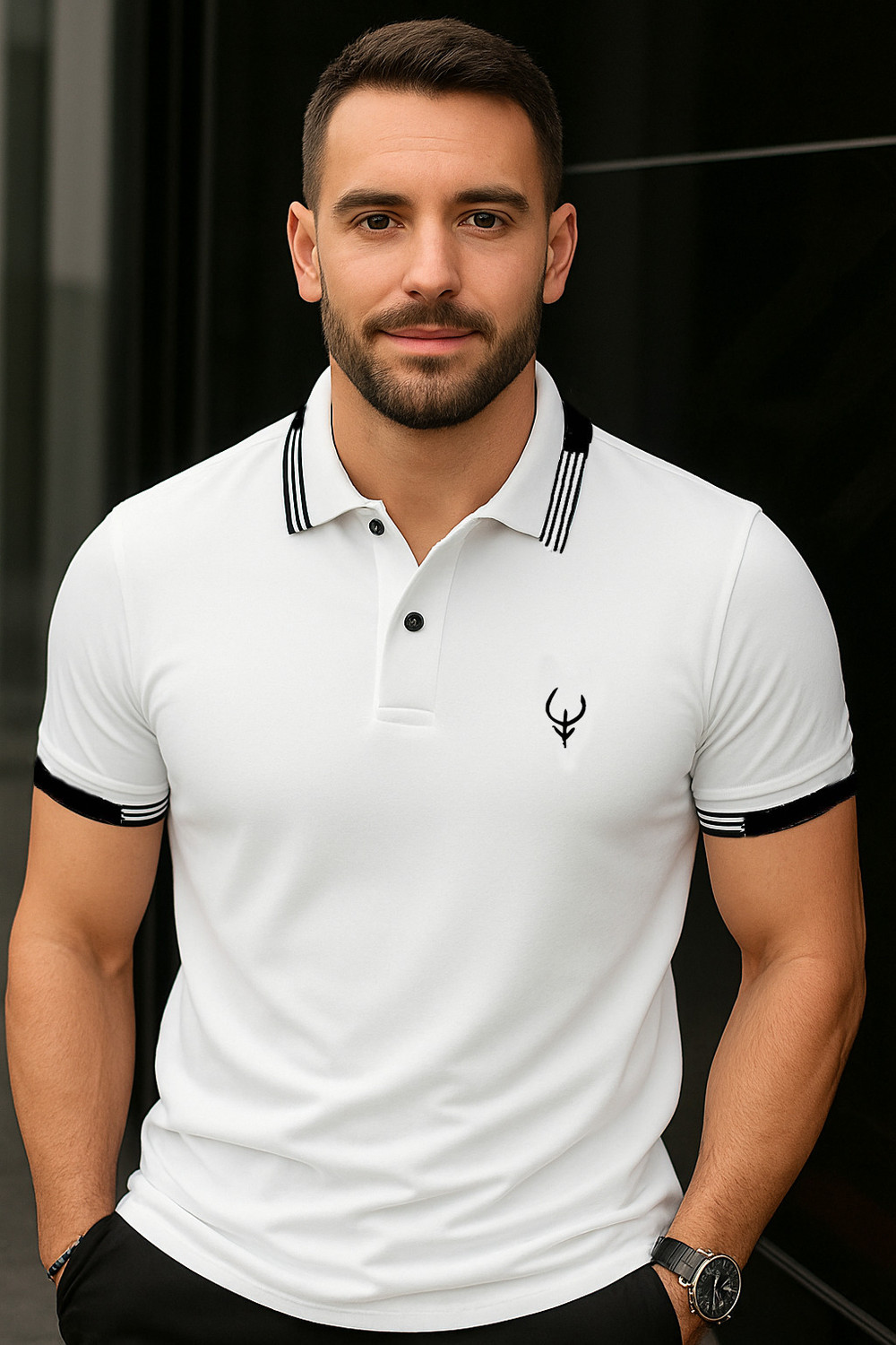 Image of POSHAX Solid Men Polo Neck White T-Shirt