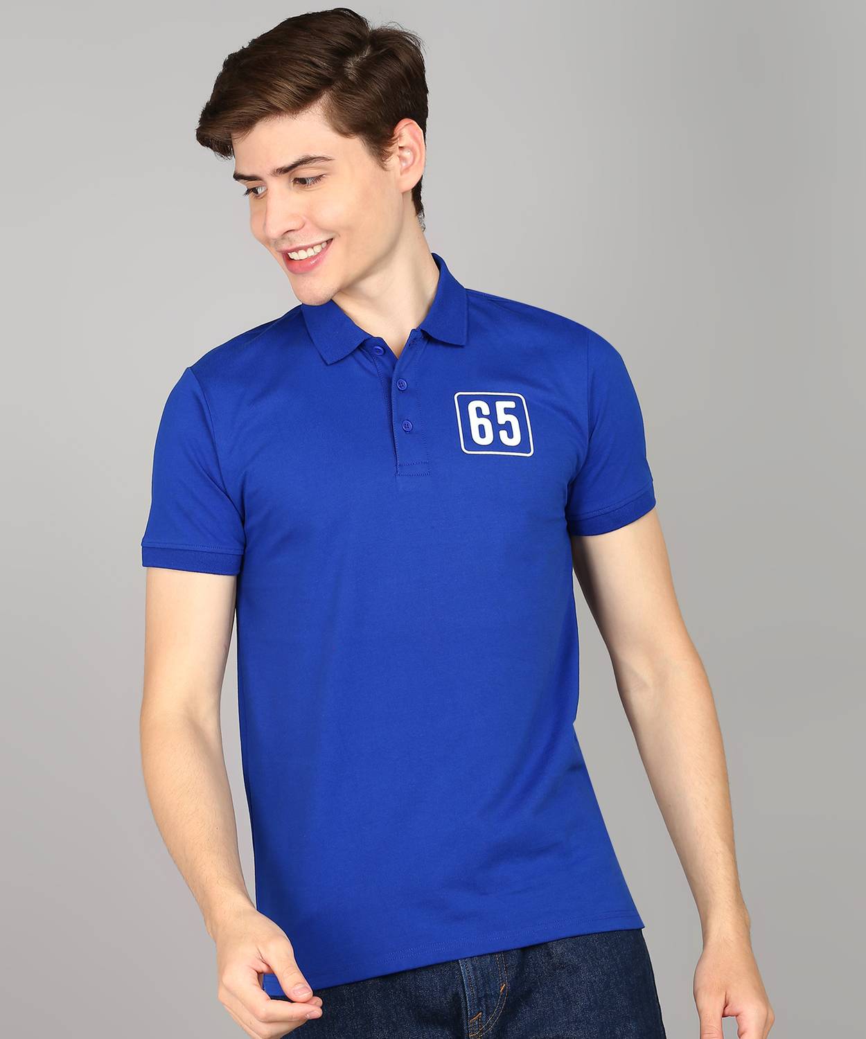 United Colors of Benetton Men Solid Polo Neck Cotton Blend Blue T