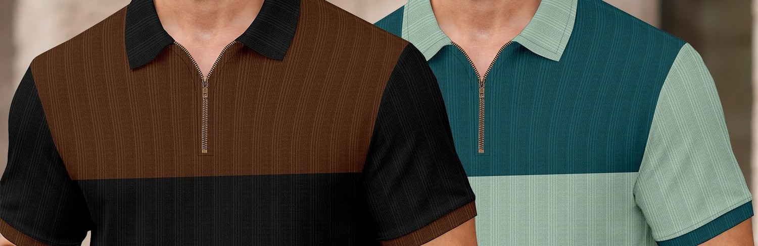 Image of KAJARU Colorblock Men Polo Neck Brown, Black, Dark Green, Green T-Shirt