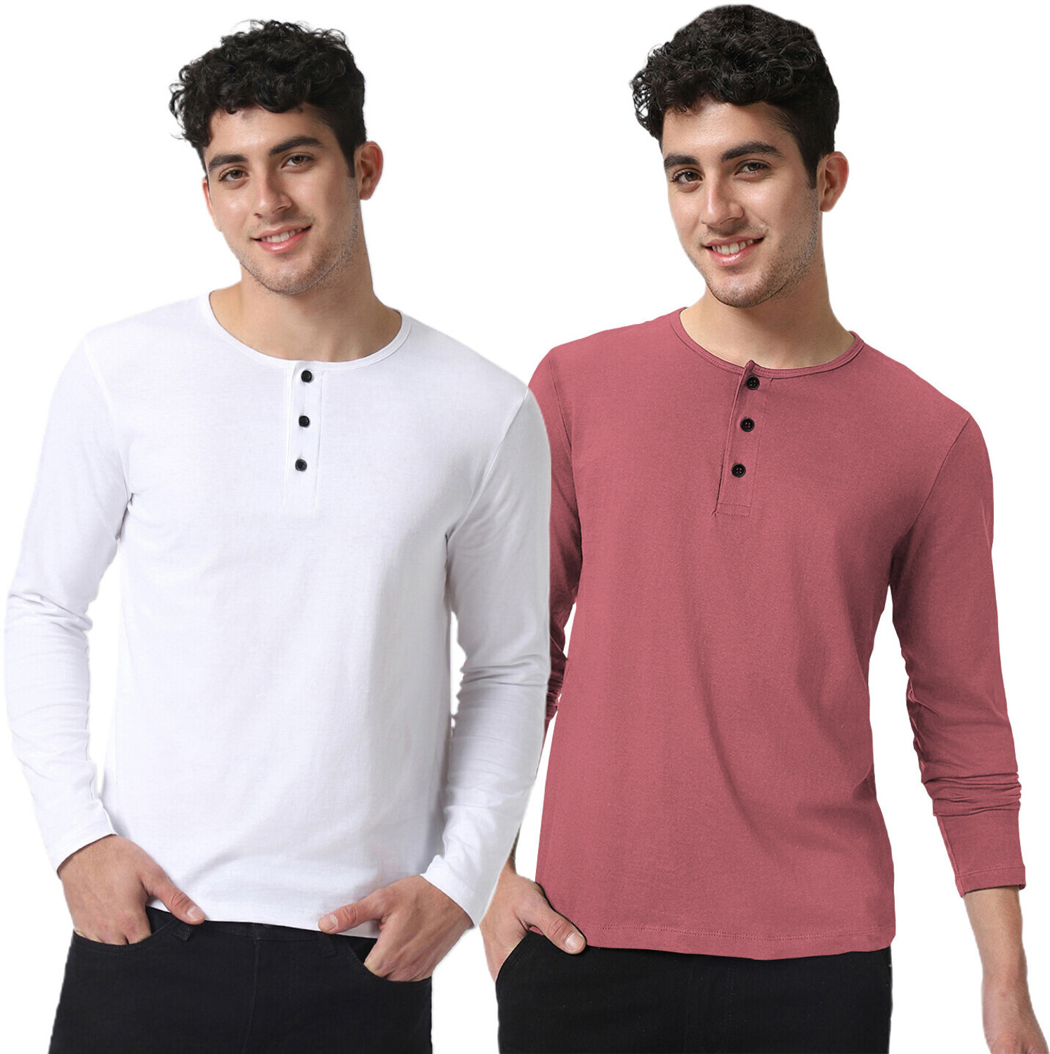 Image of LazyChunks Solid Men Henley Neck Multicolor T-Shirt
