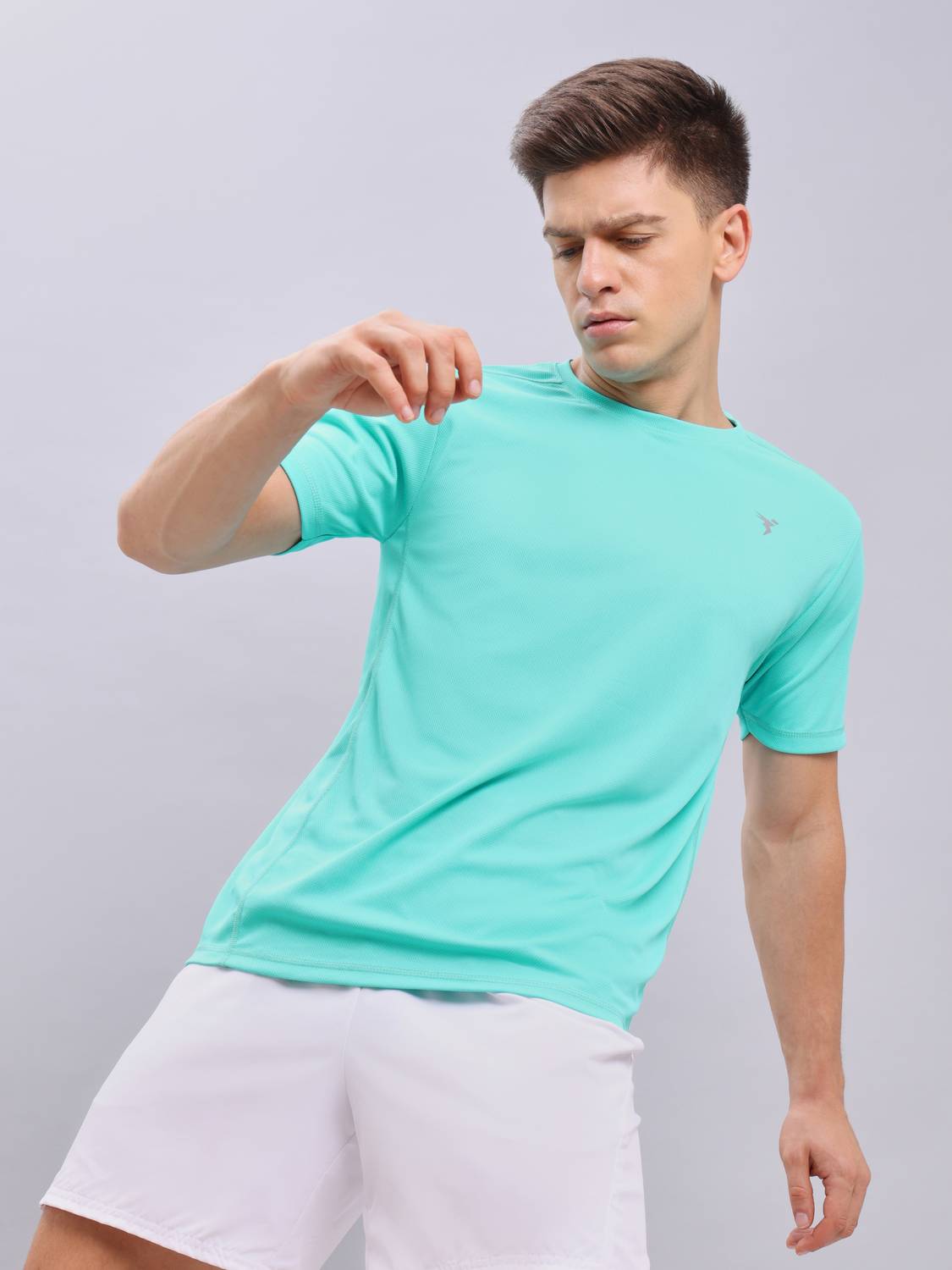 TECHNOSPORT Men Solid Round Neck Polyester Light Blue T-Shirt