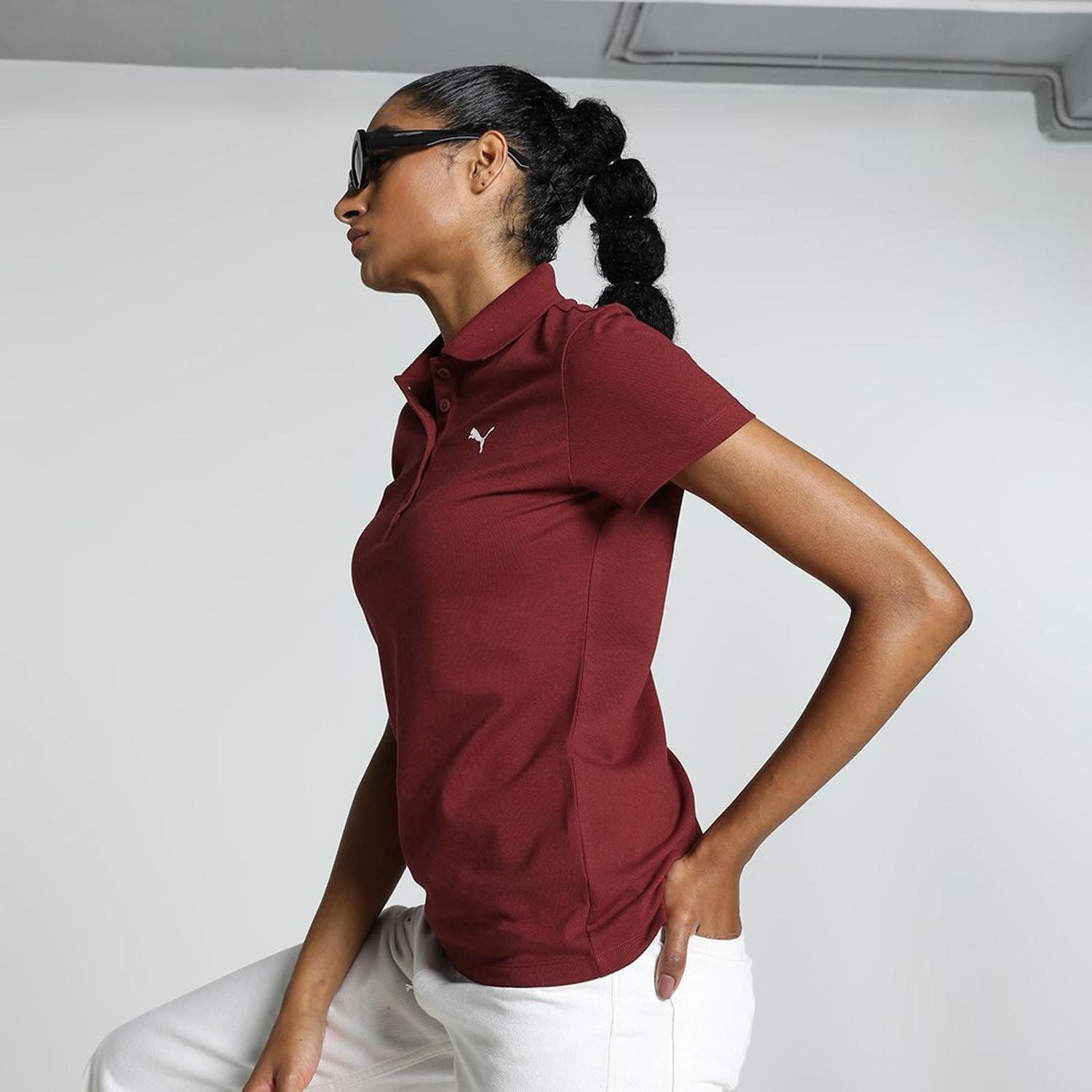 Image of PUMA Solid Women Polo Neck Red T-Shirt