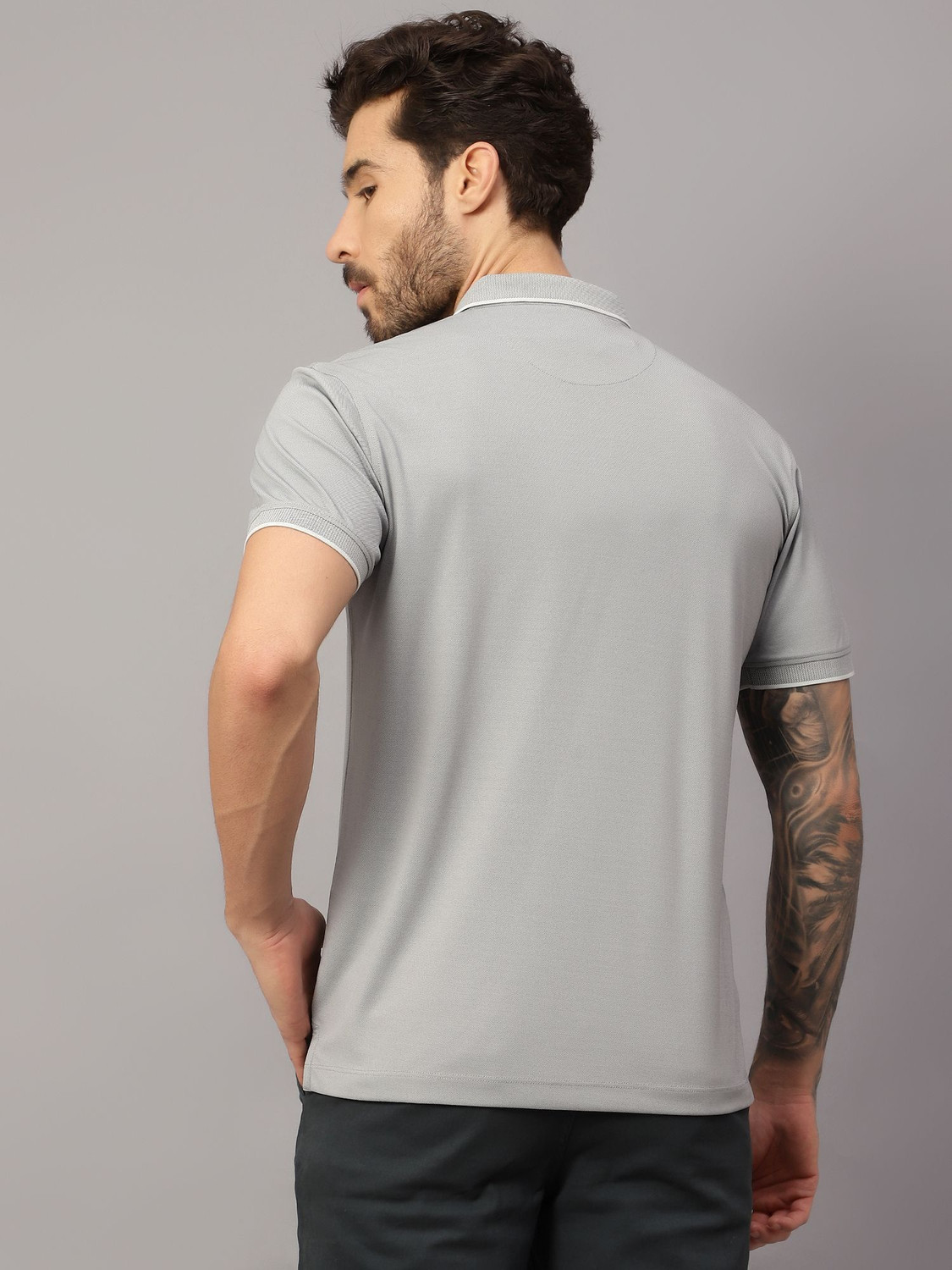 Image of CANTABIL Solid Men Polo Neck Grey T-Shirt