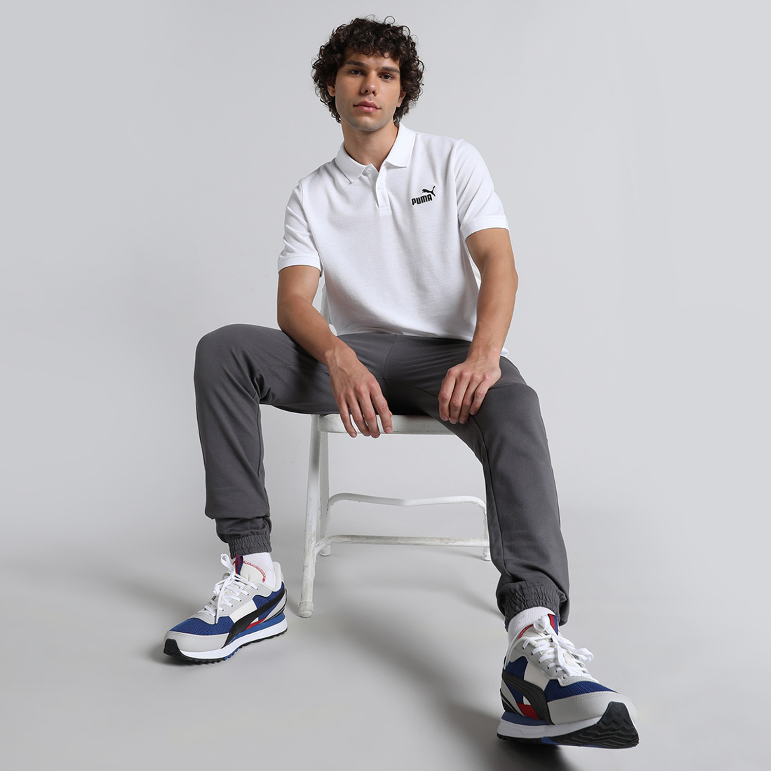 Image of PUMA Printed Men Polo Neck White T-Shirt