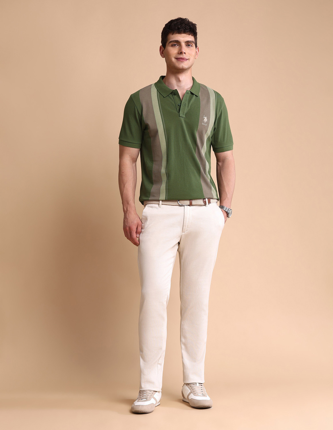 Image of U.S. POLO ASSN. Colorblock Men Polo Neck Green T-Shirt