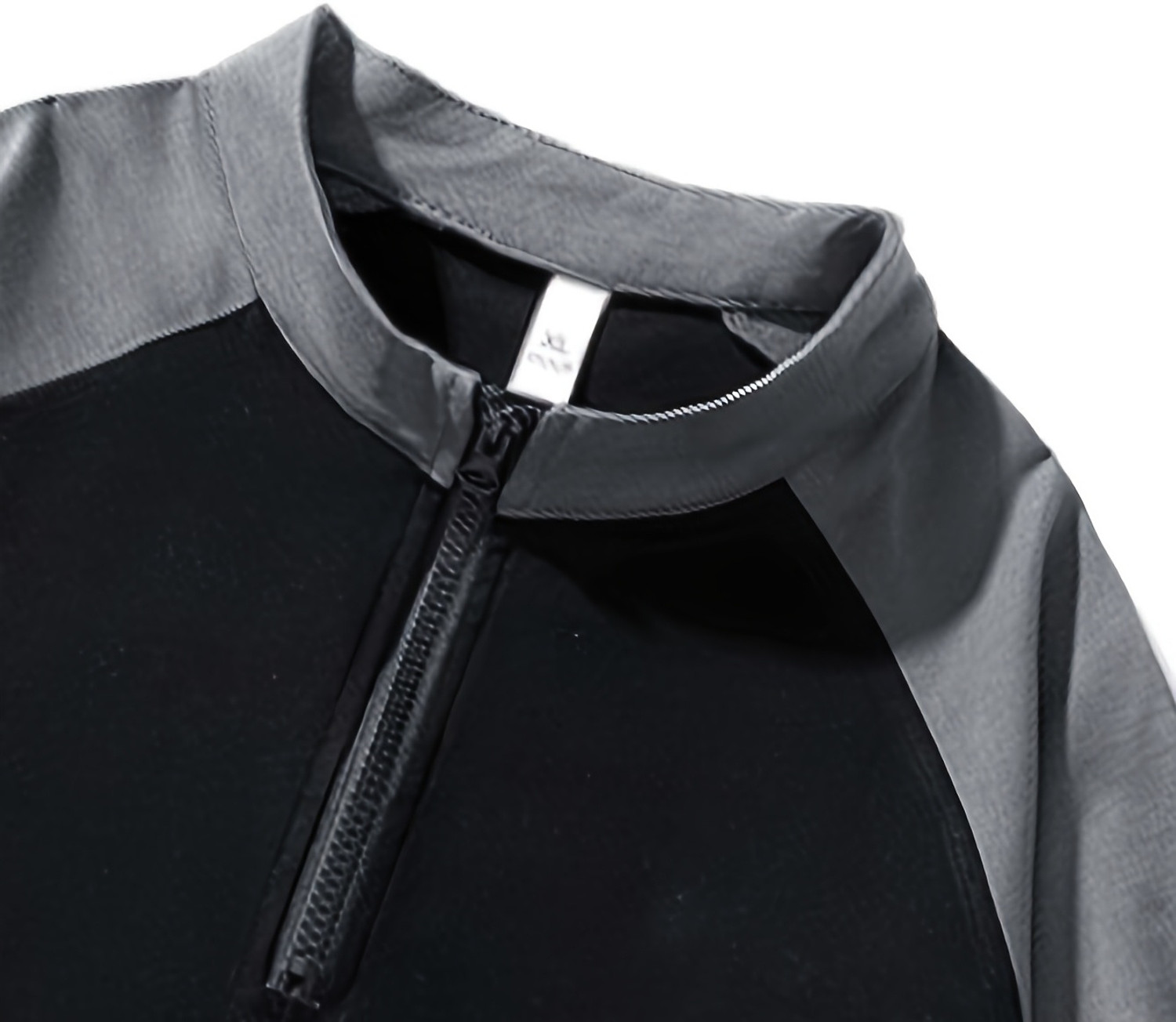 Image of JERKYN Colorblock, Striped Men Mandarin Collar Grey T-Shirt