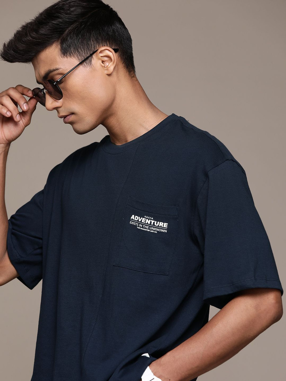 Image of Roadster Printed Men Round Neck Blue T-Shirt