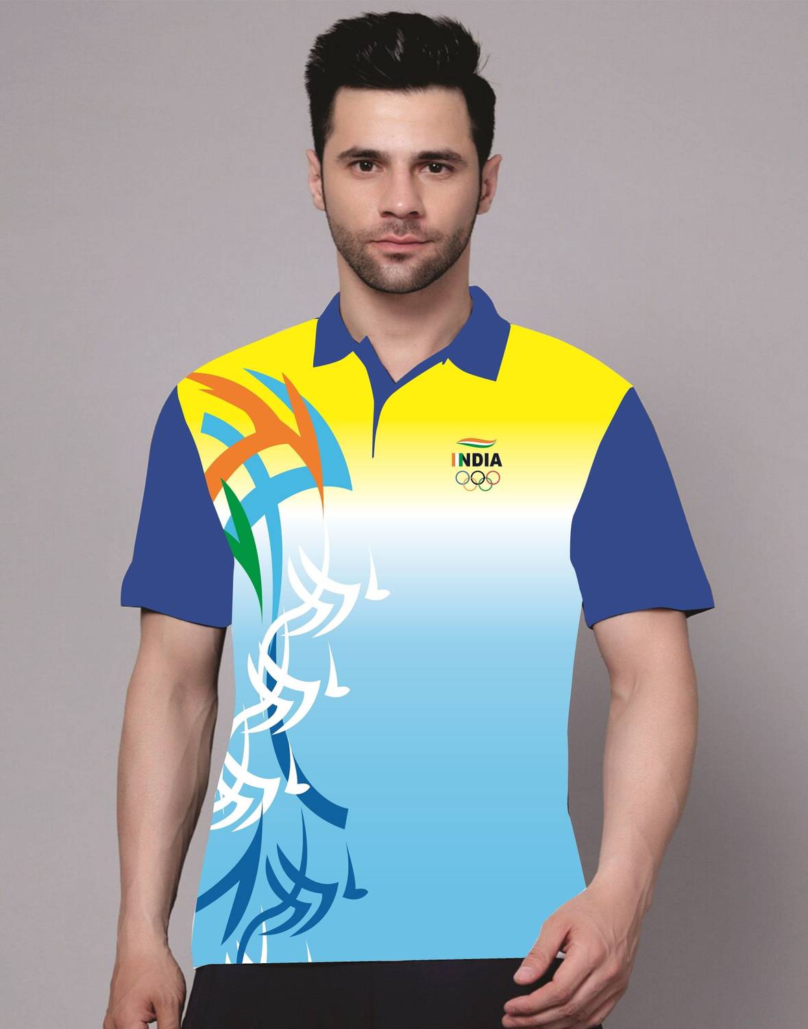 Gymfit Men Printed Polo Neck Polyester Blue T-Shirt