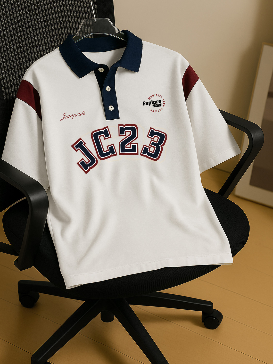Image of Jump Cuts Printed Men Polo Neck White T-Shirt