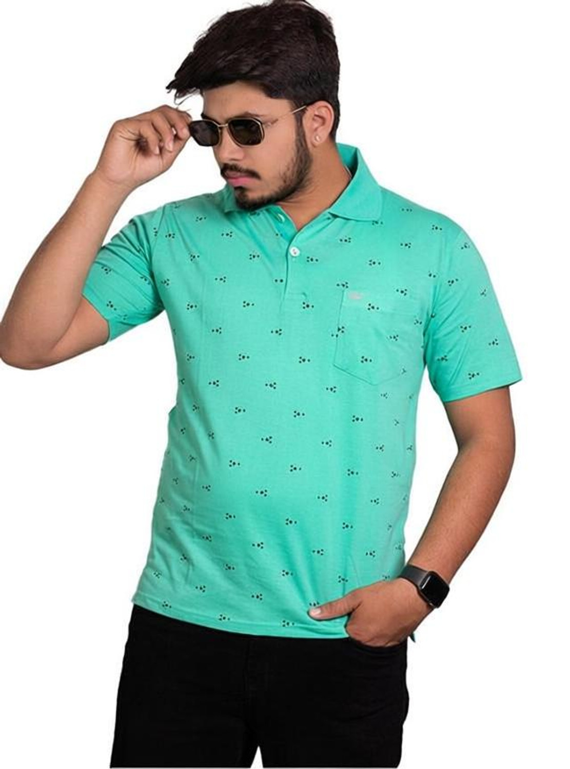 Image of Onestar Printed Men Polo Neck Light Green T-Shirt