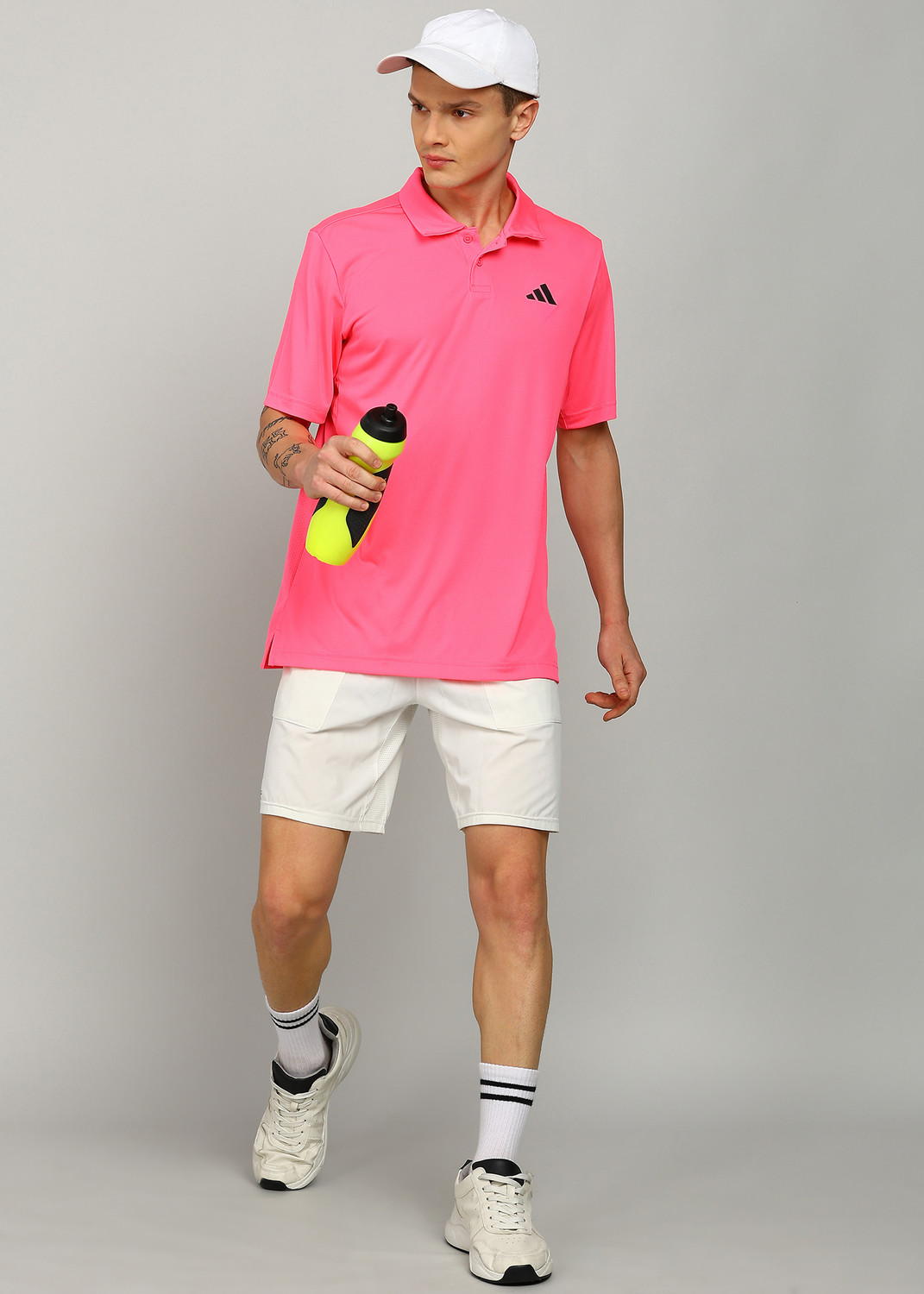 Image of ADIDAS Men Solid Polo Neck Polyester Pink T-Shirt
