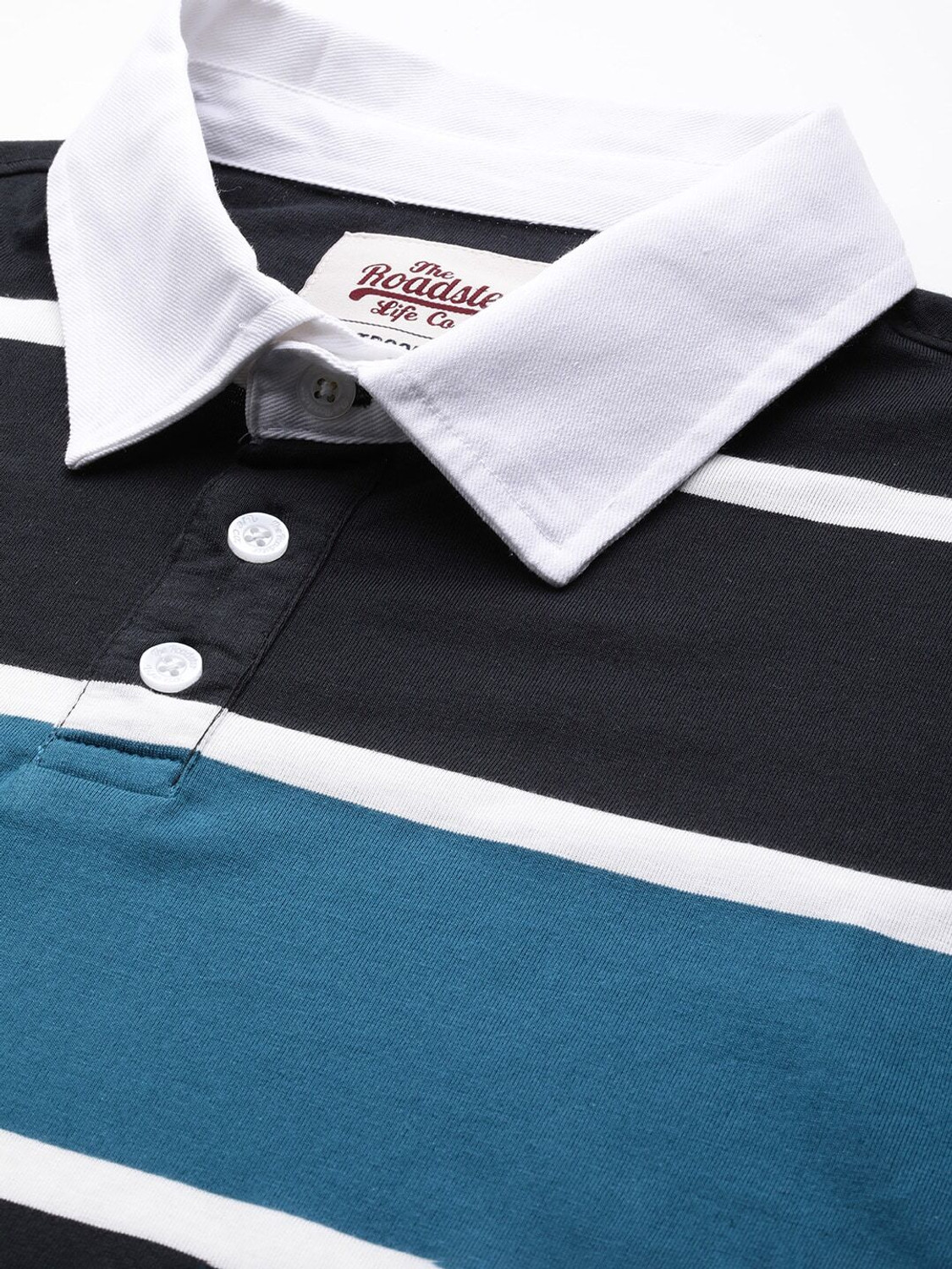 Image of Roadster Striped Men Polo Neck Blue T-Shirt
