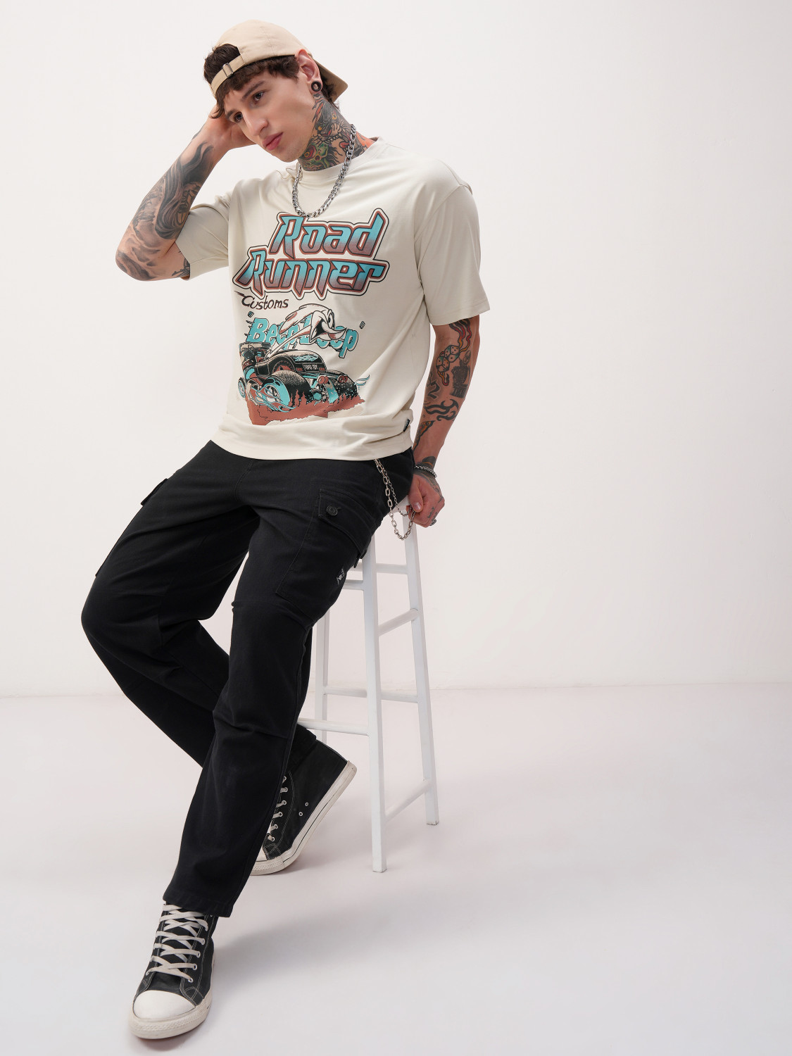 Image of HIGHLANDER Printed Men Round Neck White T-Shirt