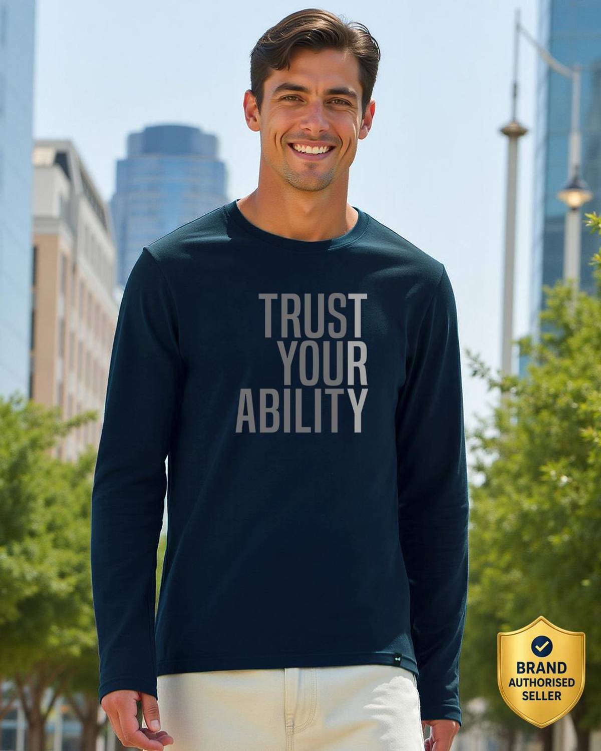 BEWAKOOF Trust Your Ability Men Printed Round Neck Pure Cotton Dark Blue T-Shirt