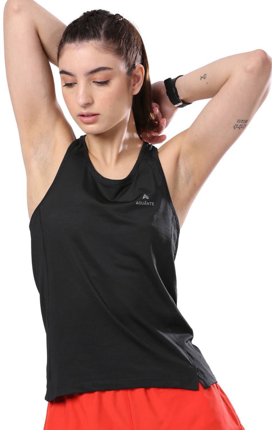 AGUANTE Solid Women Round Neck Black T-Shirt