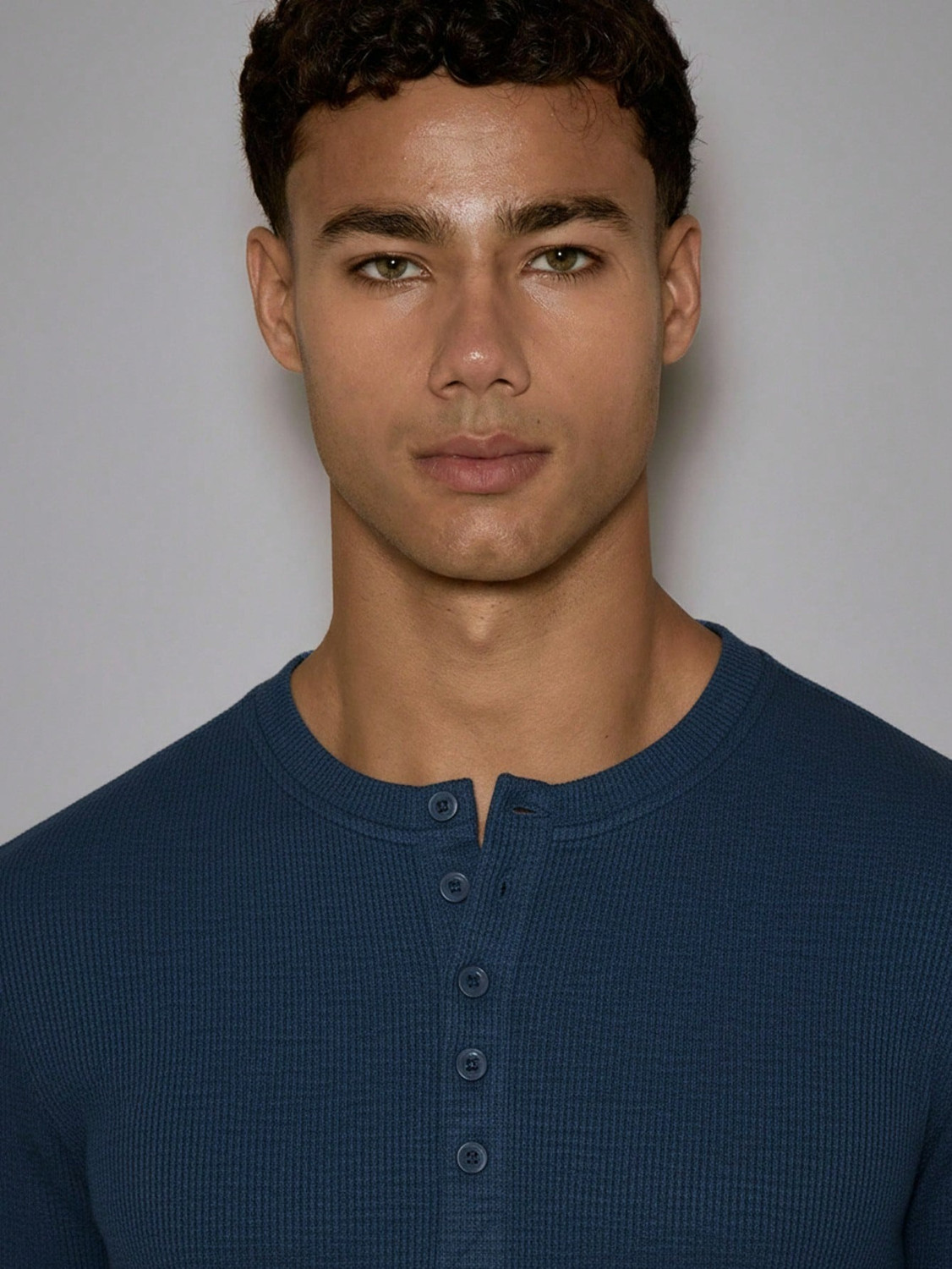 Image of The Modern Soul Solid Men Henley Neck Blue T-Shirt