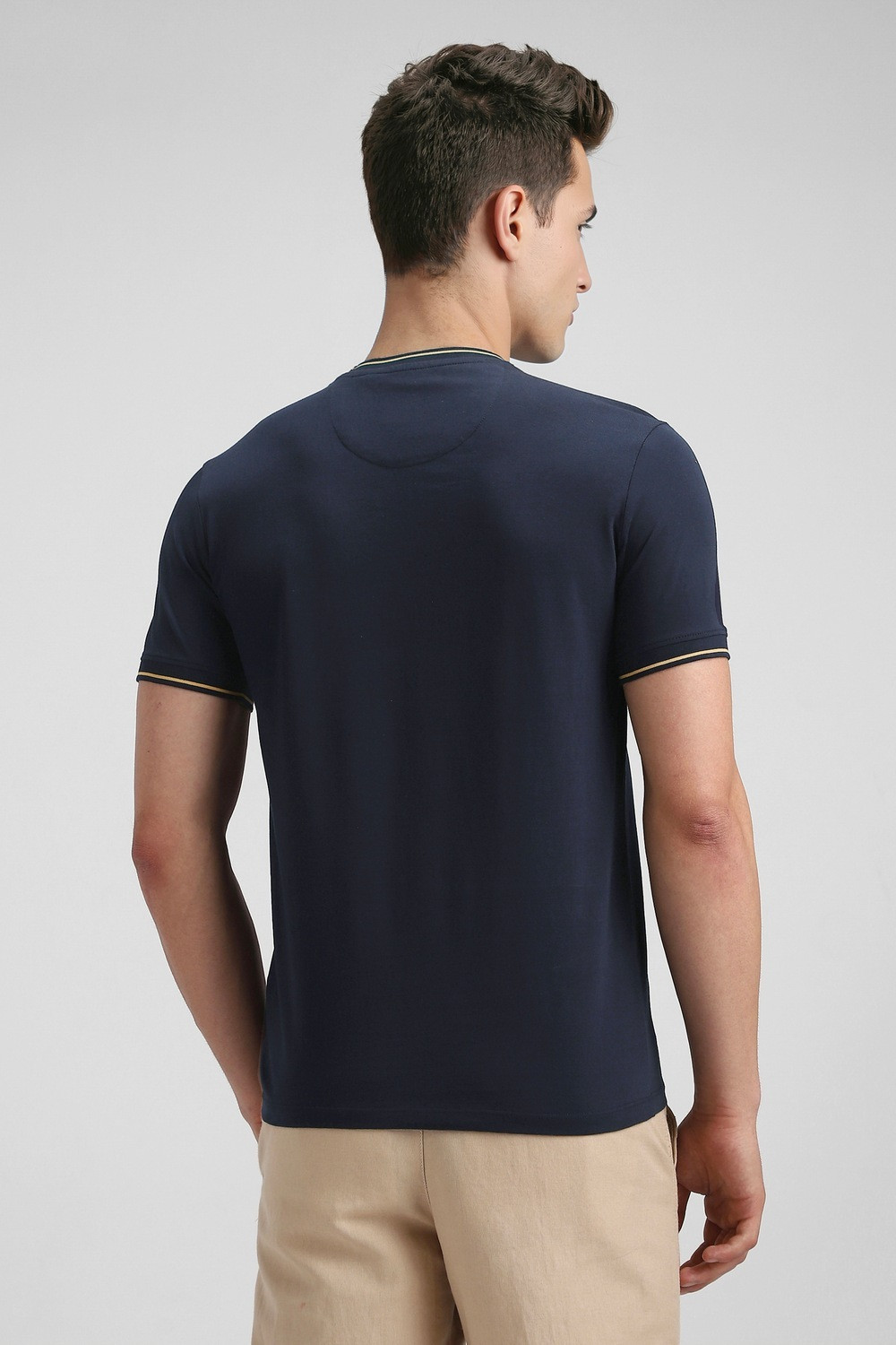 Image of LOUIS PHILIPPE Embroidered Men Crew Neck Dark Blue T-Shirt