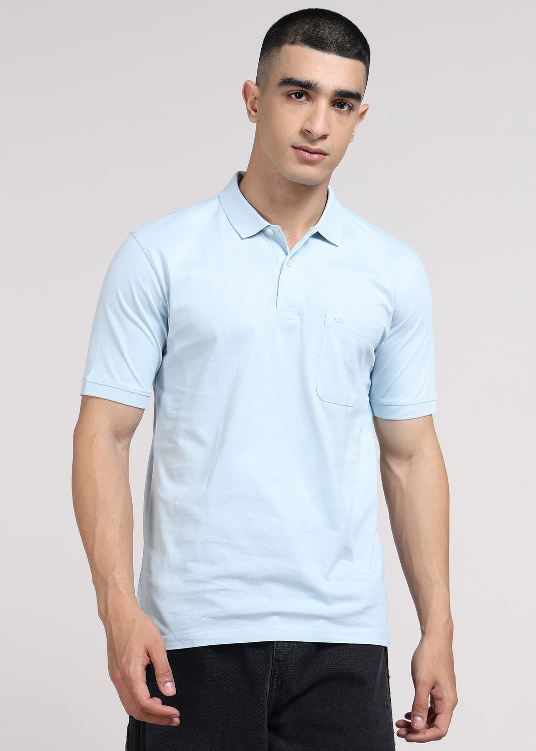 Image of PETER ENGLAND Men Solid Polo Neck Pure Cotton Blue T-Shirt