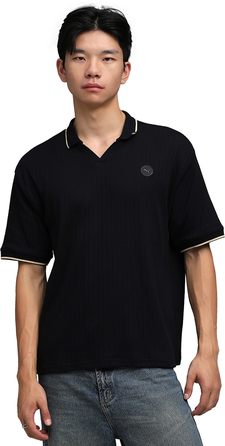 Image of PUMA Solid Men Polo Neck Black T-Shirt