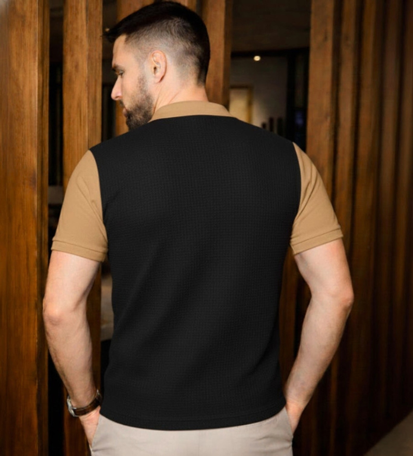 Image of Try This Typography Men Polo Neck Brown, Silver T-Shirt